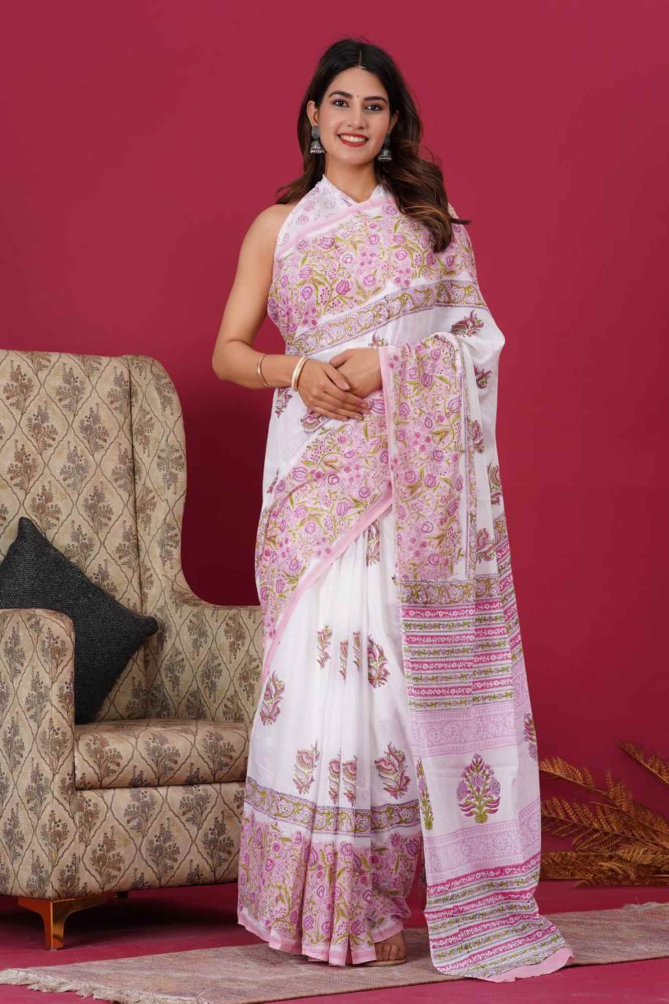 Beautiful Cool and Summery Mul Mul Cotton Vegetable Dye Printed Wrap In 1 Minute Saree