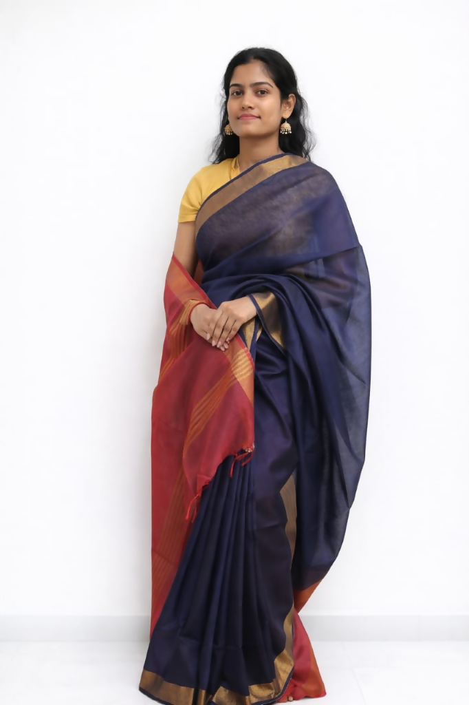 Royal Navy Maroon Zari Saree | SHOBITAM