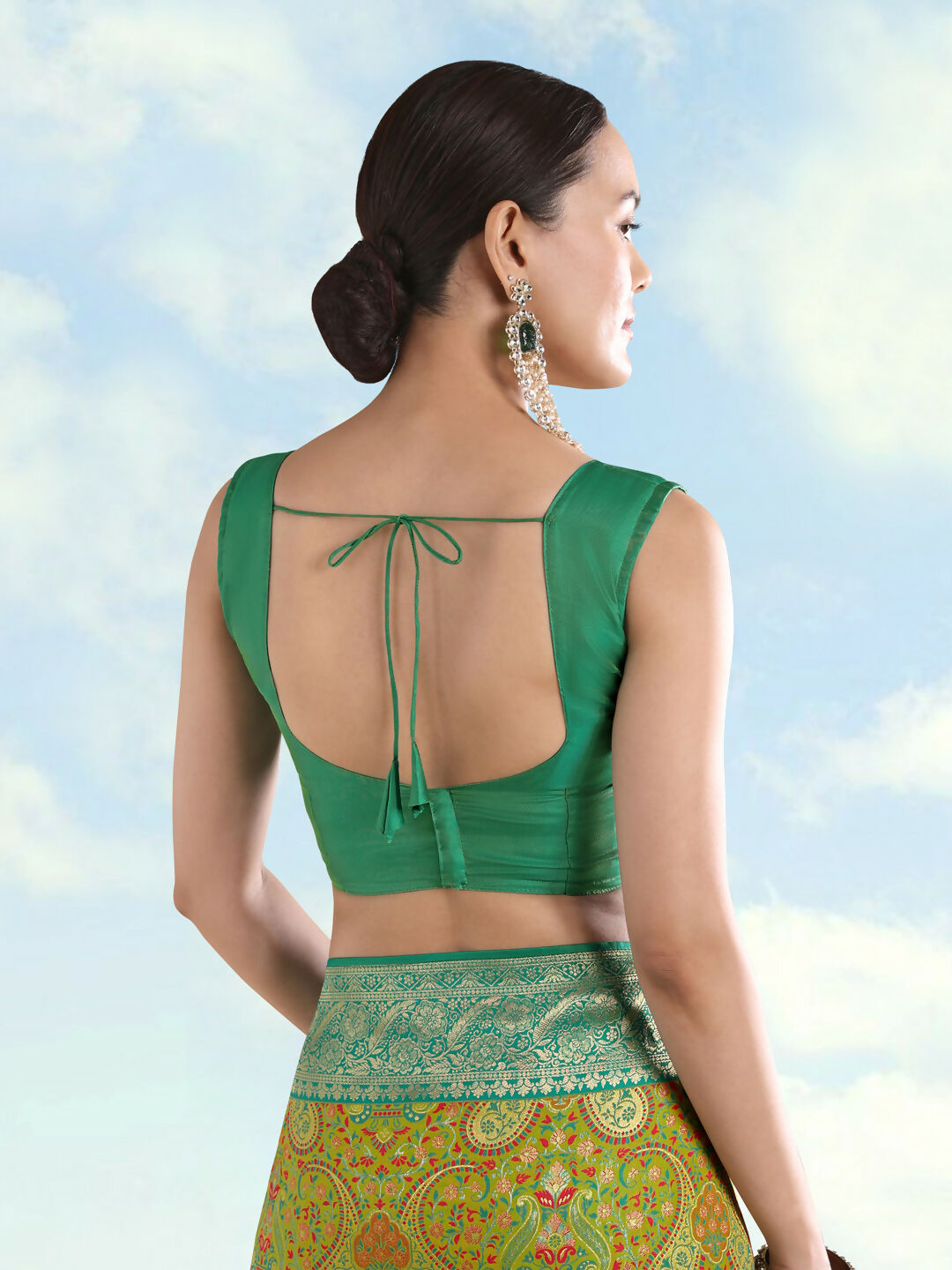 Lemon Green Banarasi Semi Silk Saree With Traditional Paisley Weaves | Shobitam