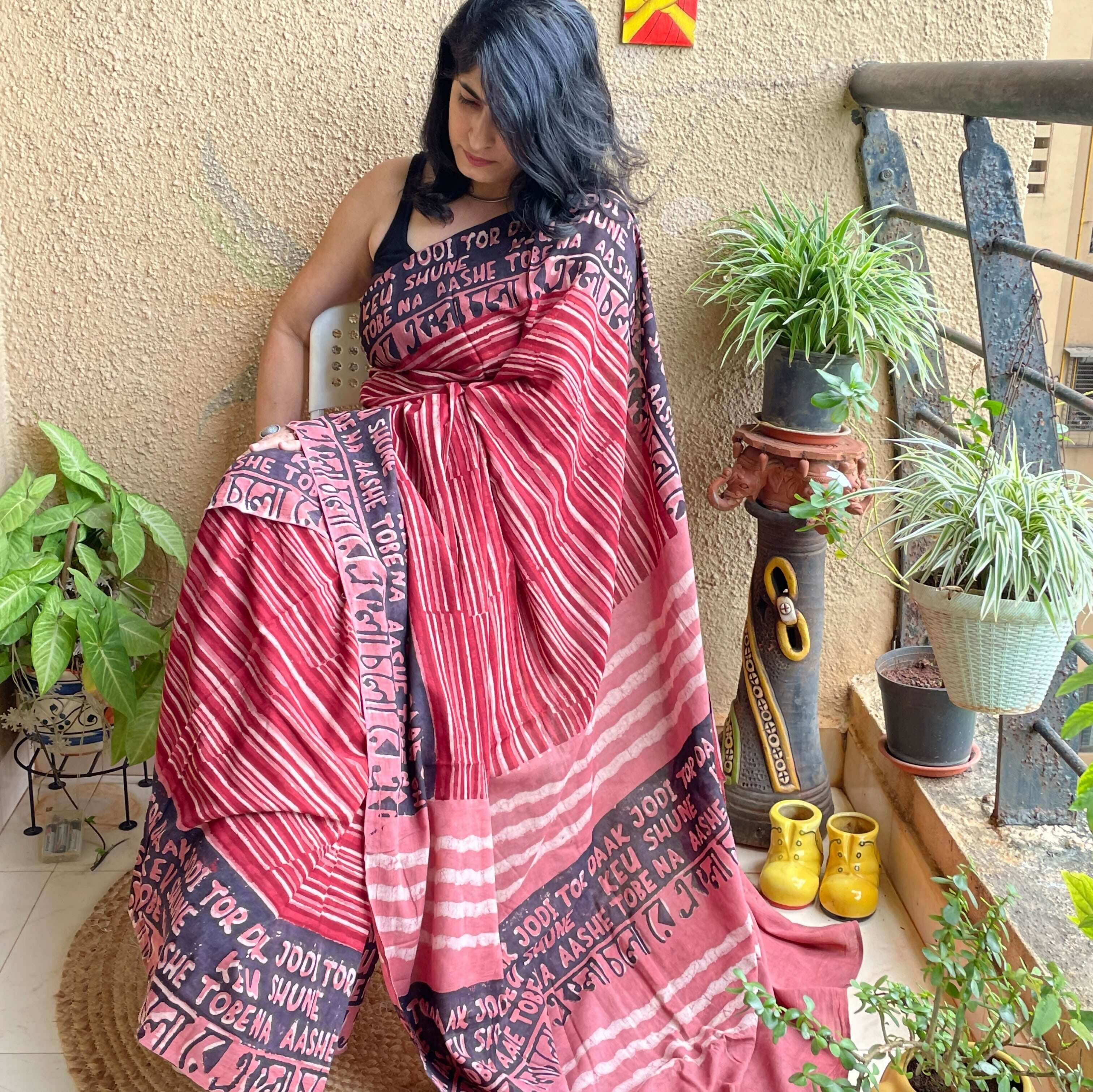 Sahiba Ekla chalo Dabu Block Printed Cotton Saree