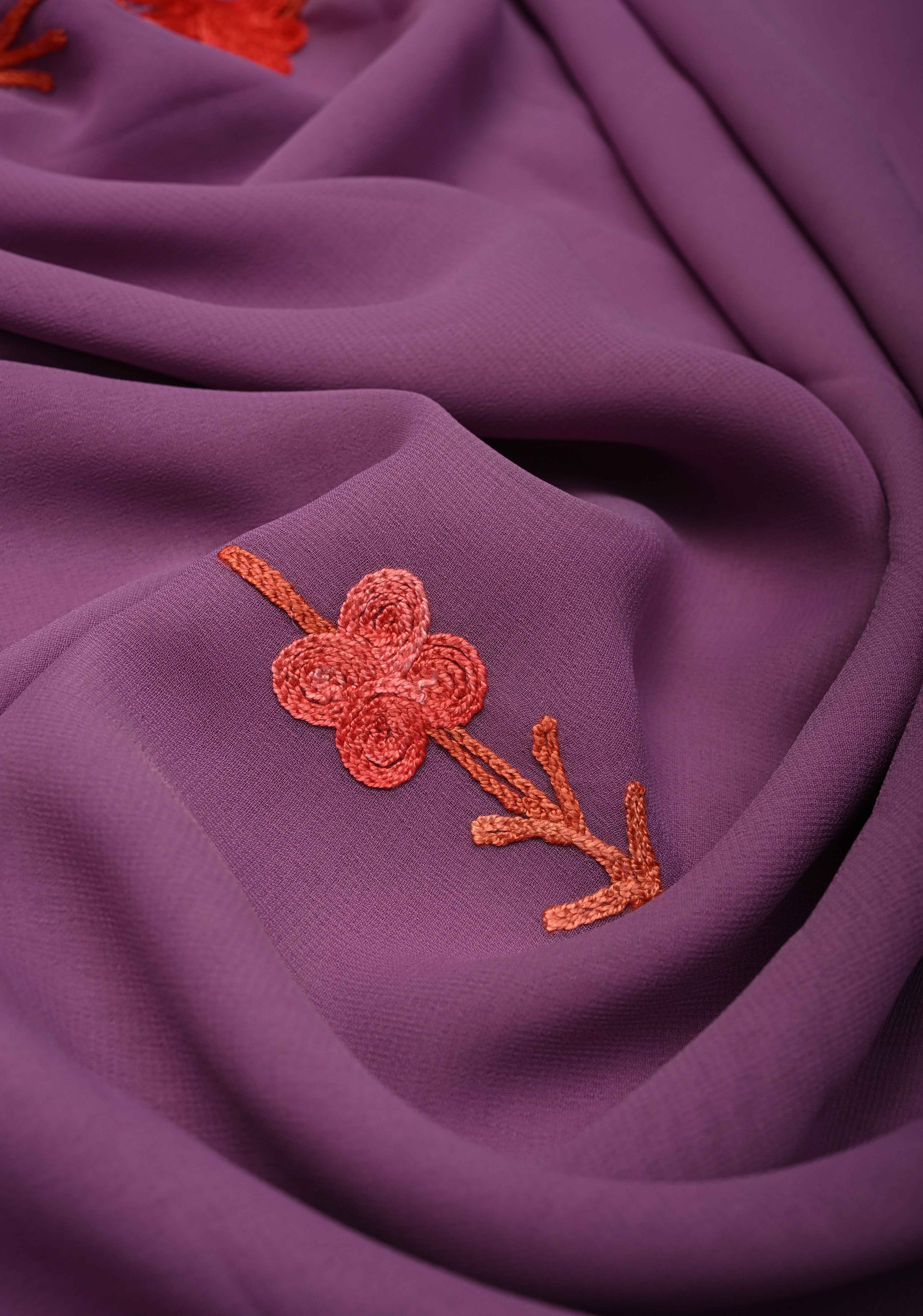 Purple Kashmiri Aari Georgette Saree with Floral Embroidery | Shobitam