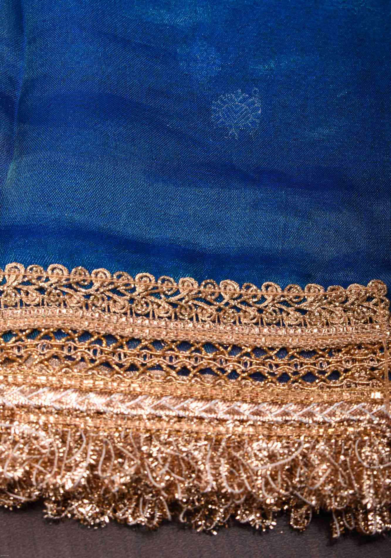 Cobalt Blue Banarasi Tissue Handloom Saree with Sona Rupa Buttis and Lace Border| SILK MARK CERTIFIED Ready T o Wear Saree