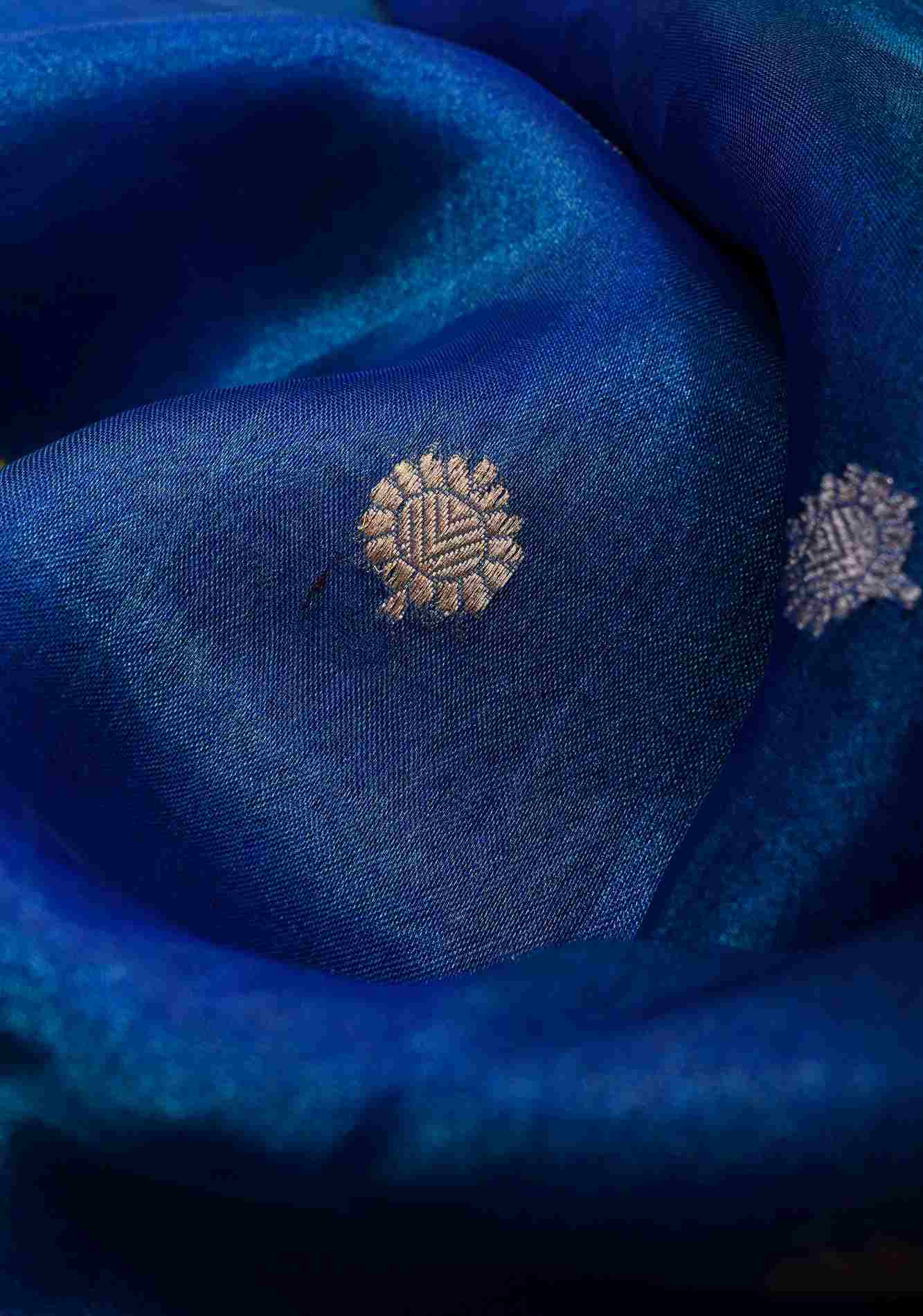 Cobalt Blue Banarasi Tissue Handloom Saree with Sona Rupa Buttis and Lace Border| SILK MARK CERTIFIED Ready T o Wear Saree
