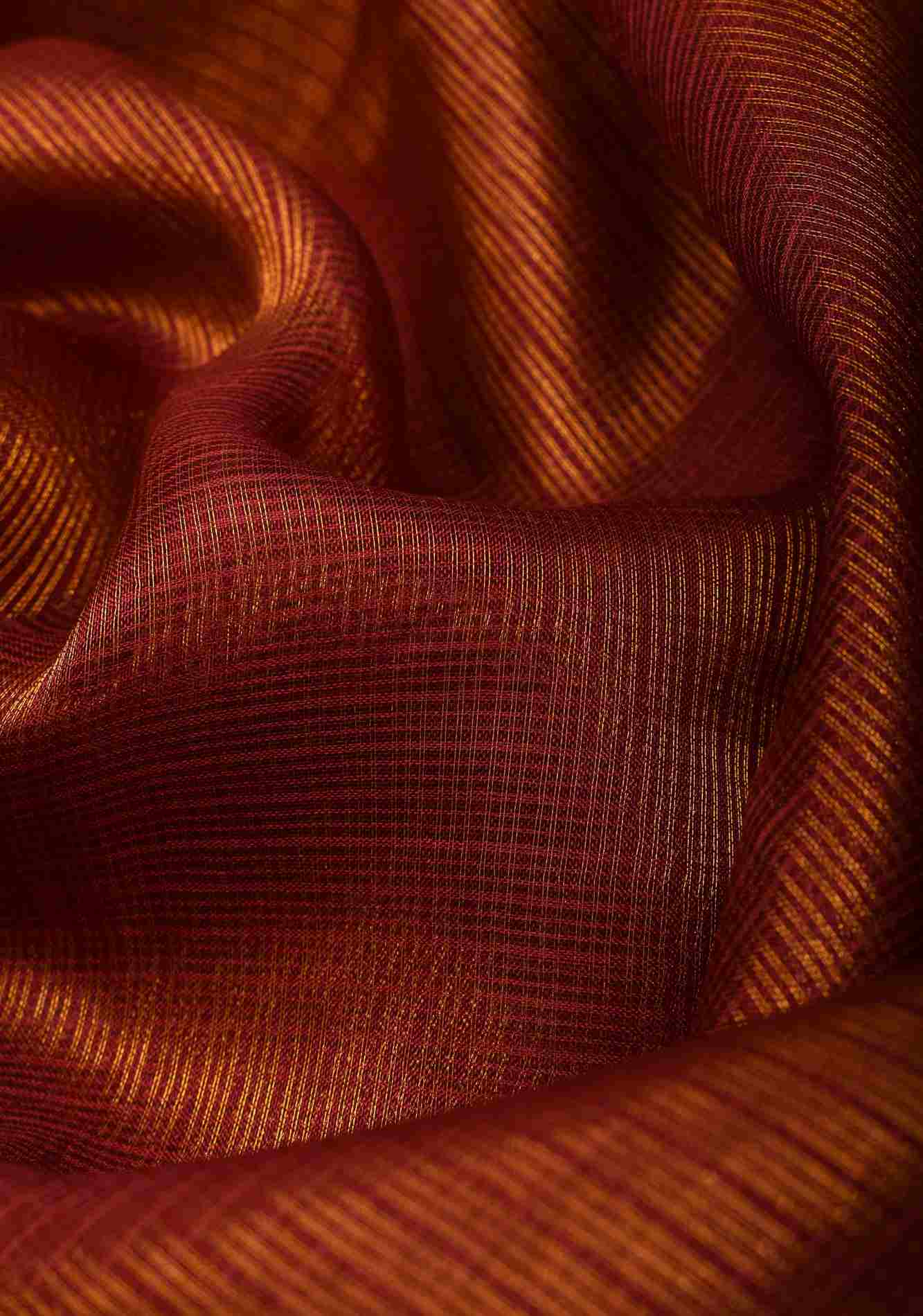 Maroon Kota Doria Tissue Cotton Saree with Sona Rupa Zari Border ready to wear saree