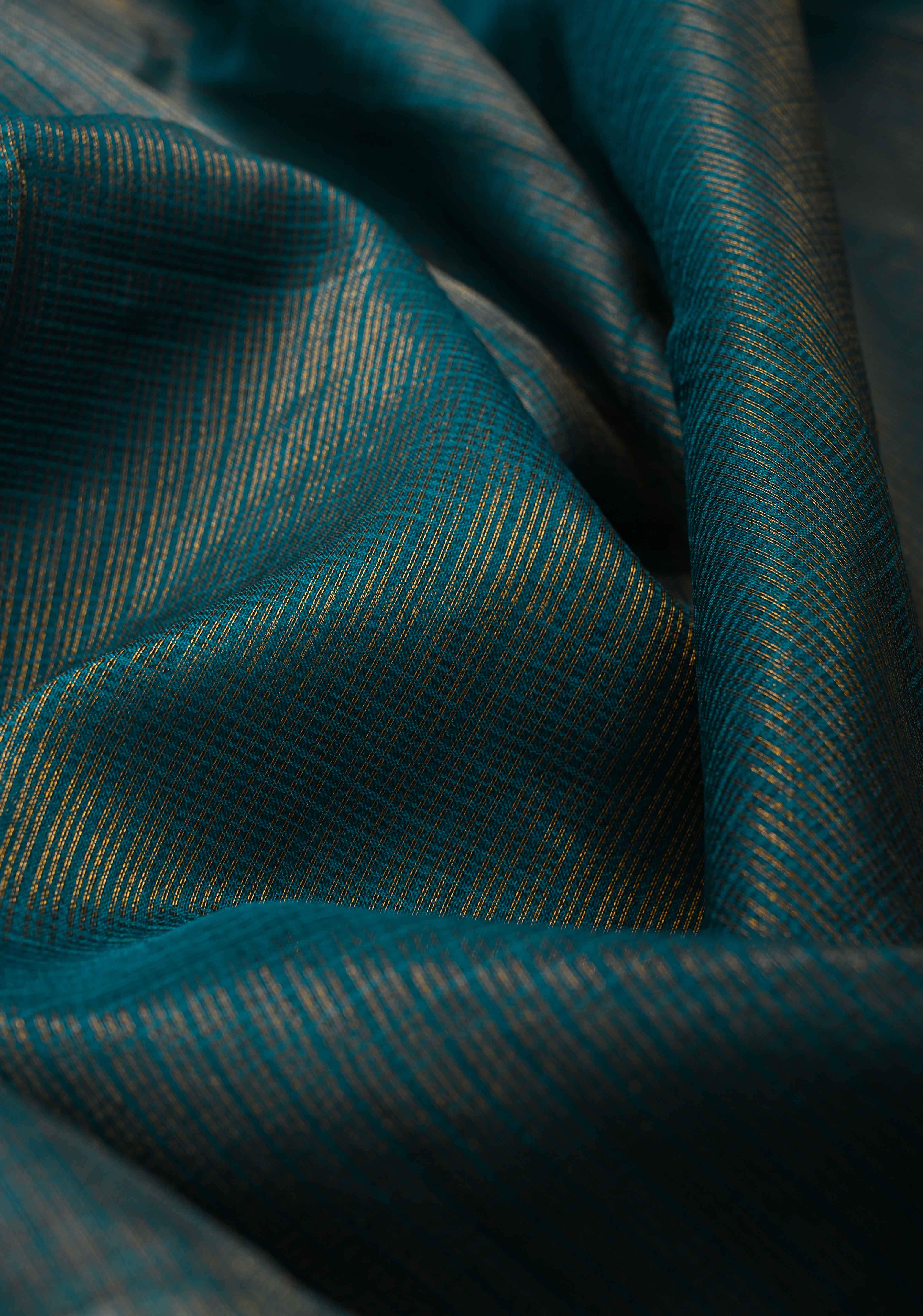 Peacock Green Kota Doria Tissue Cotton Saree with Sona Rupa Zari Border | Shobitam