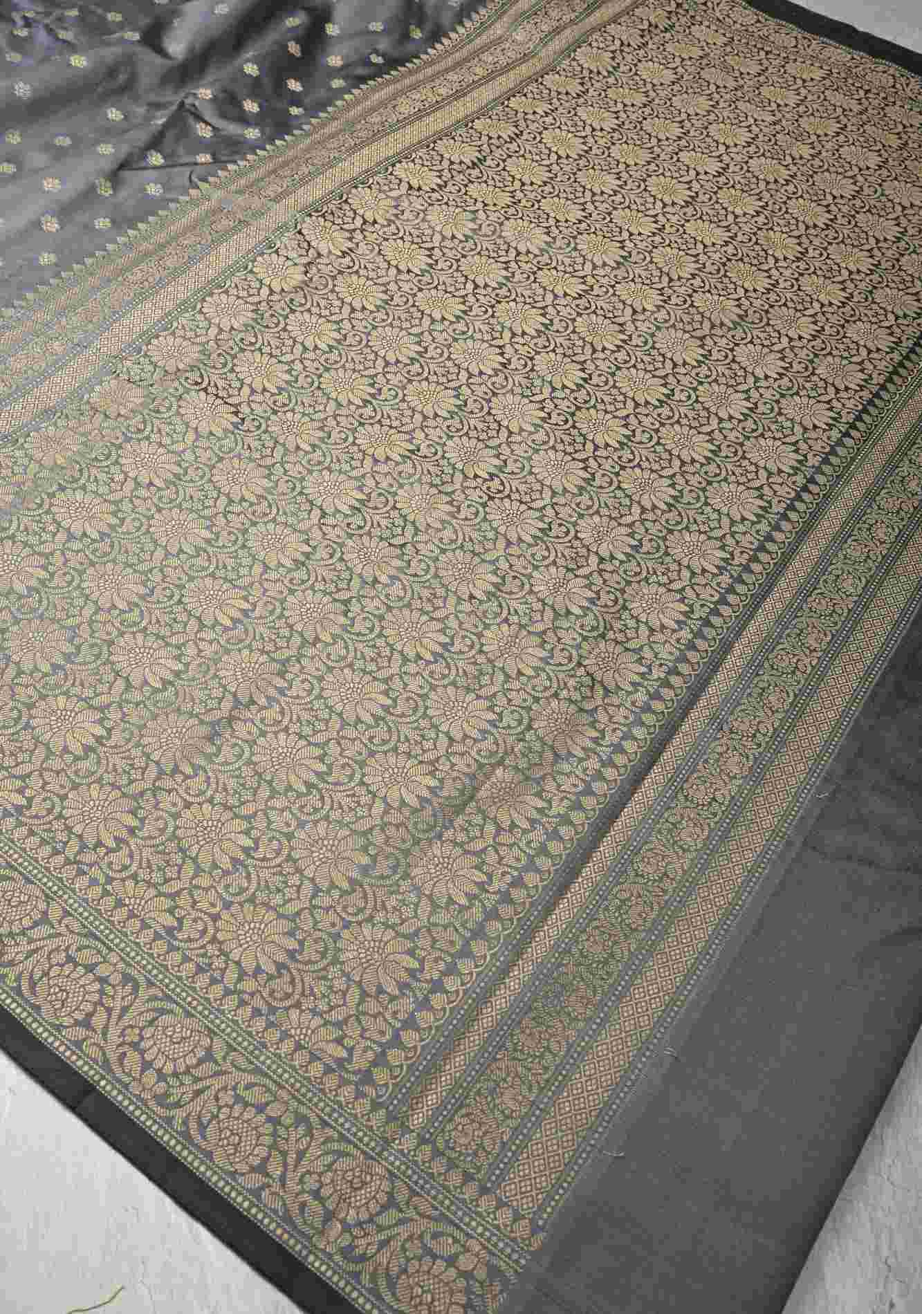 Gray Art silk ready to wear saree with Resham Buttas and Minimal Border Ready To Wear Saree