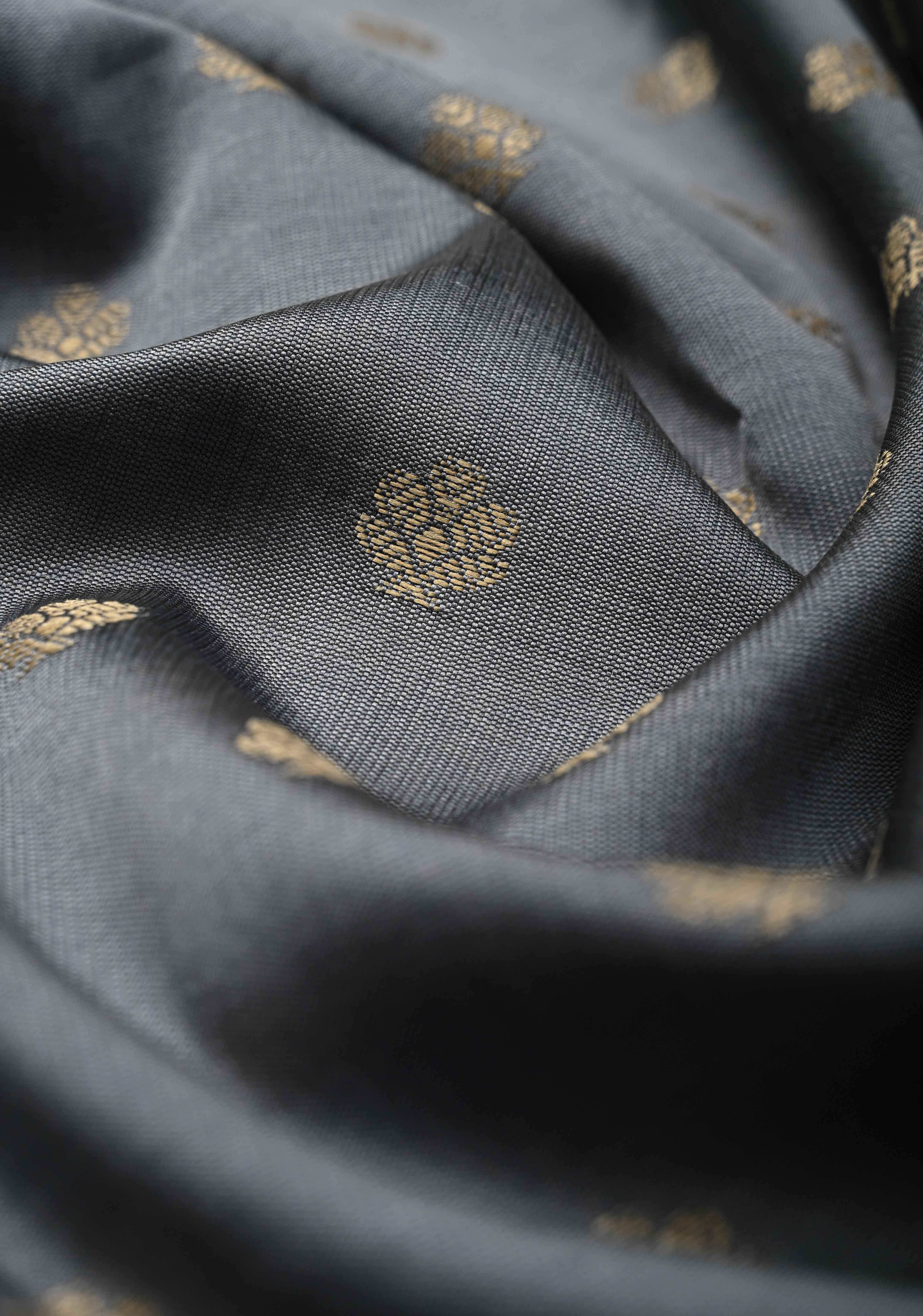 Gray Art silk saree with Resham Buttas and Minimal Border | SHOBITAM