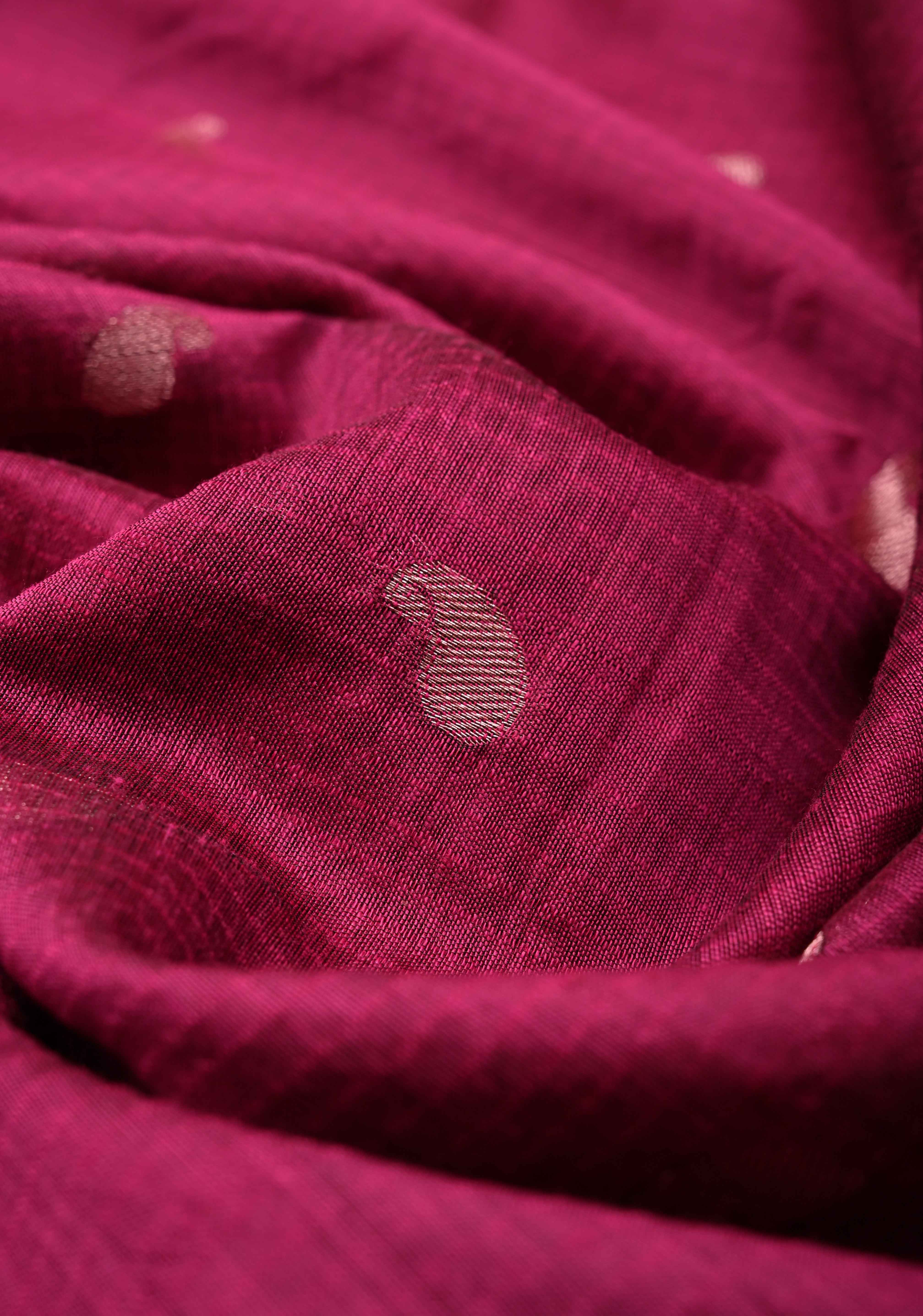 Magenta Semi Silk saree with Zari Paisley Buttis and Zari Border | Shobitam