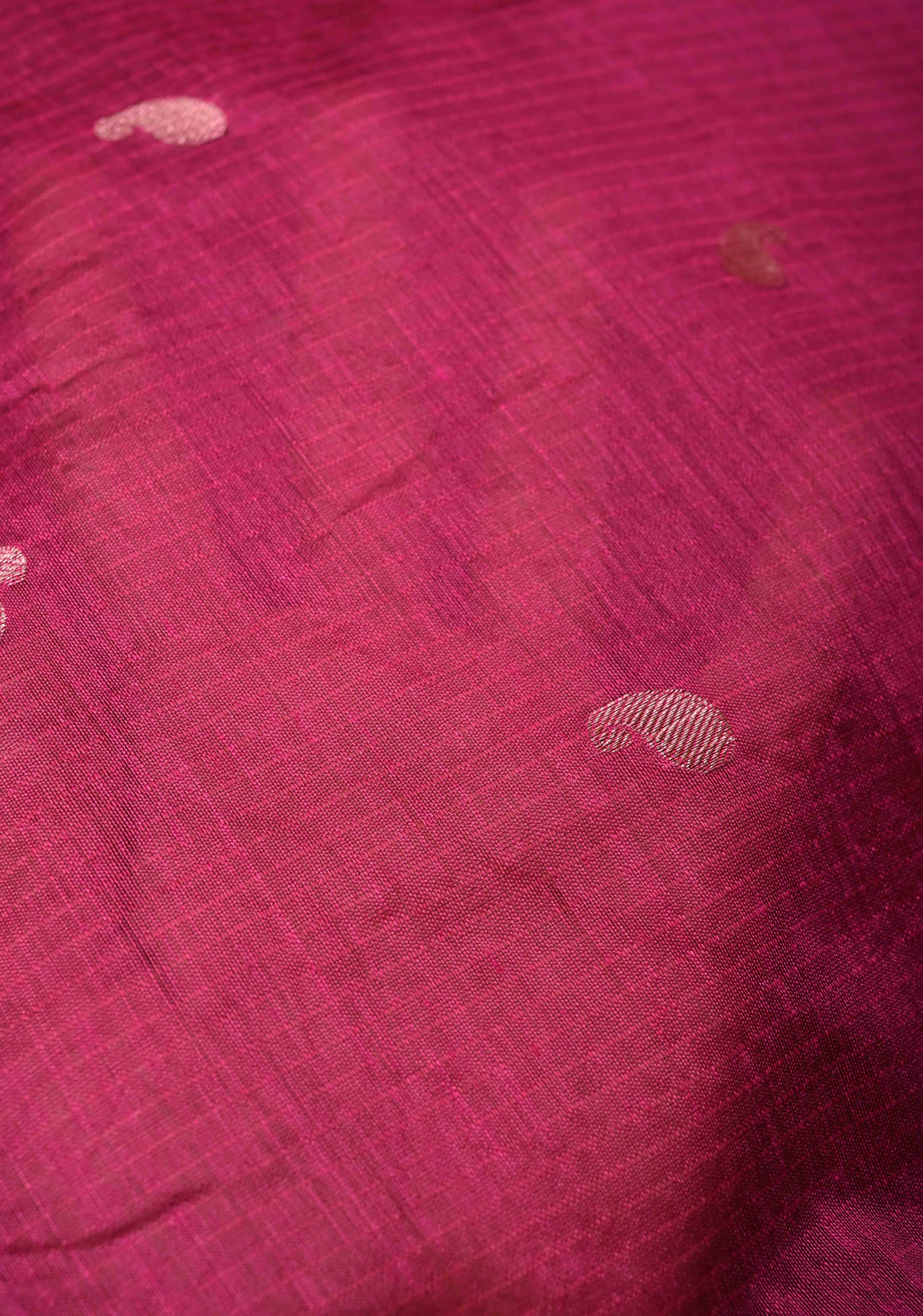 Magenta Semi Silk saree with Zari Paisley Buttis and Zari Border | Shobitam