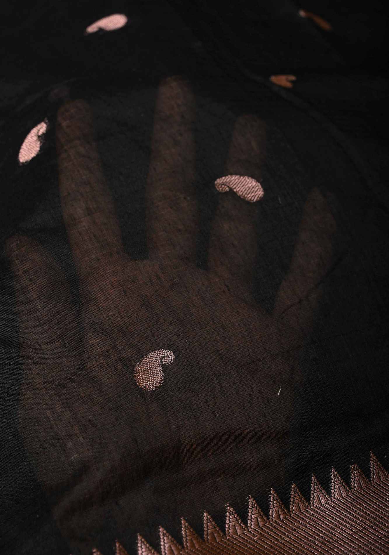 Black Semi Silk saree with Zari Paisley Buttis and Zari Border Ready To Wear Saree