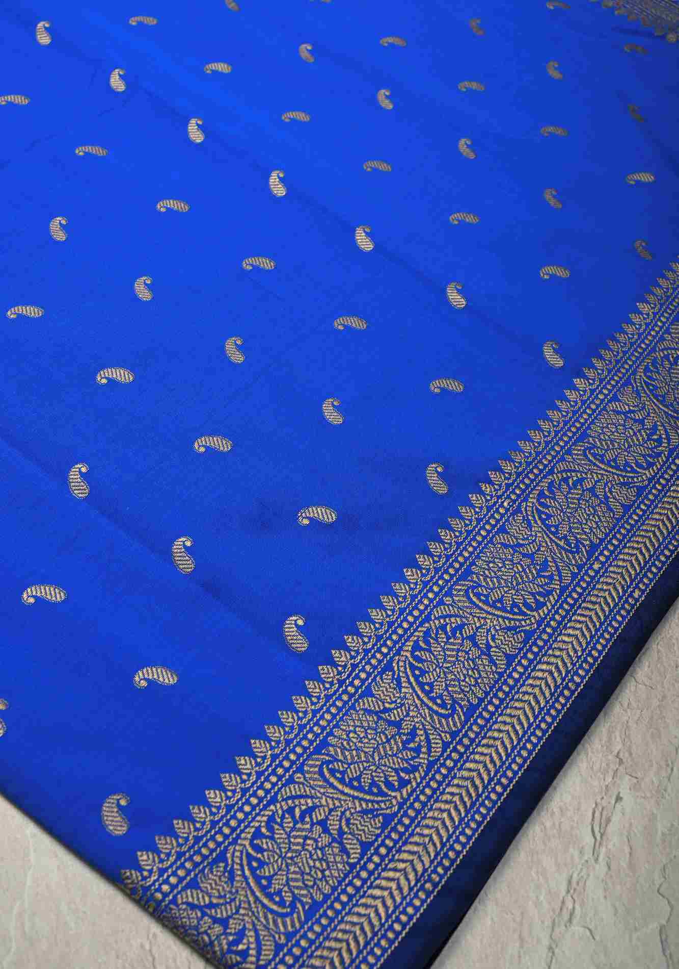 Royal Blue Art silk prestitched saree with Resham Paisley Buttis and Border Ready To Wear Saree