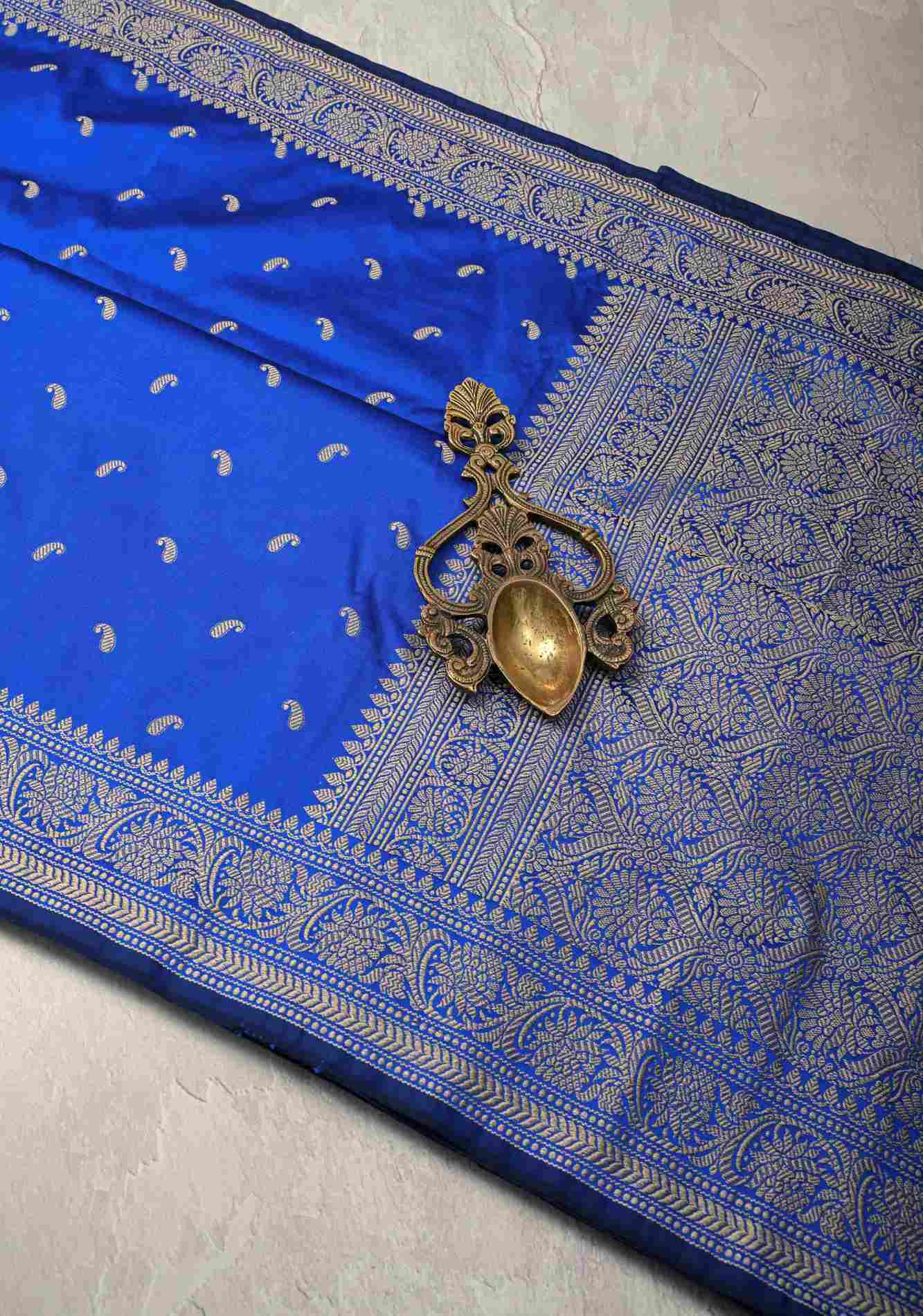 Royal Blue Art silk prestitched saree with Resham Paisley Buttis and Border Ready To Wear Saree