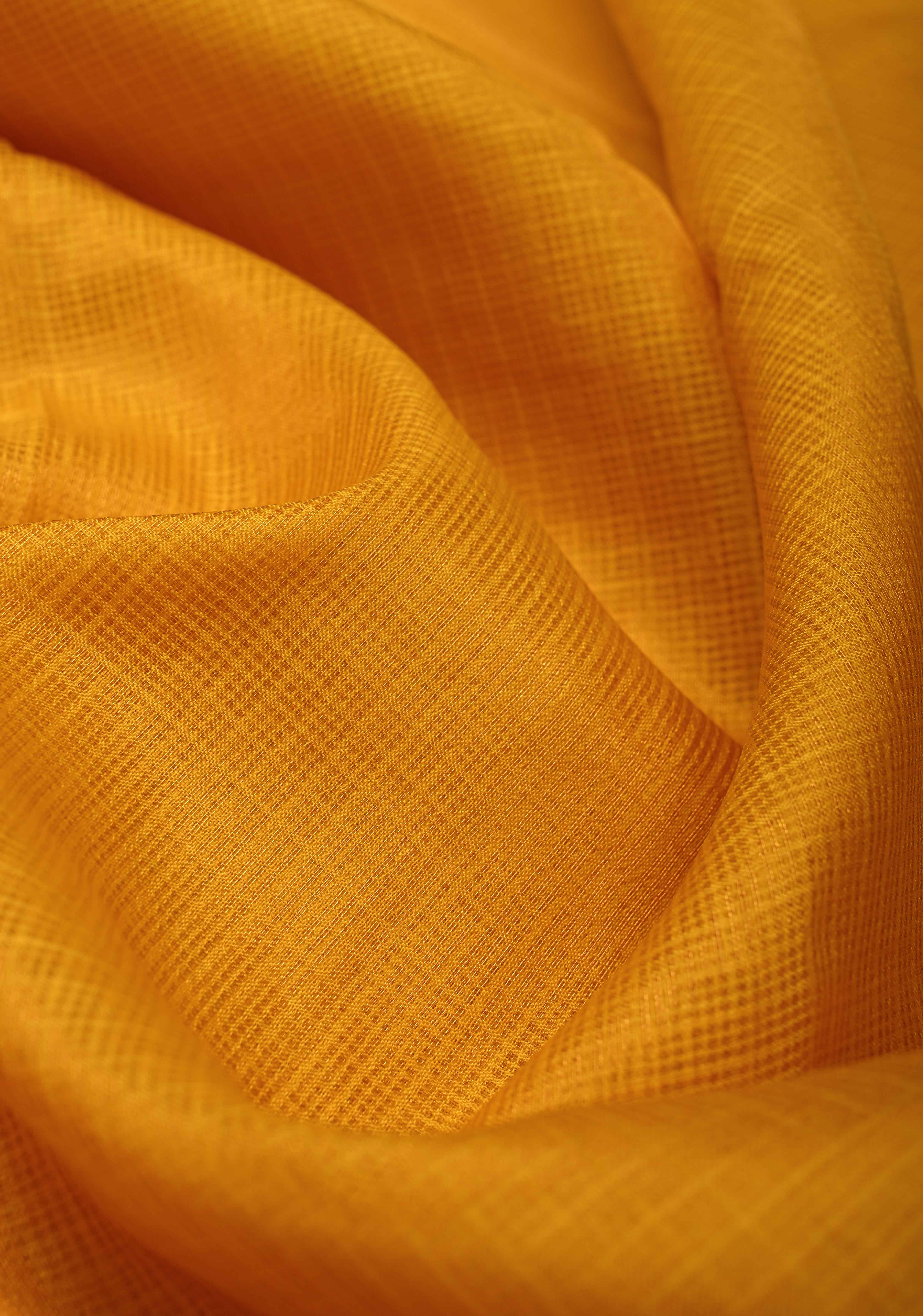 Yellow Kota Doria Tissue Cotton Saree with Sona Rupa Zari Border | Shobitam