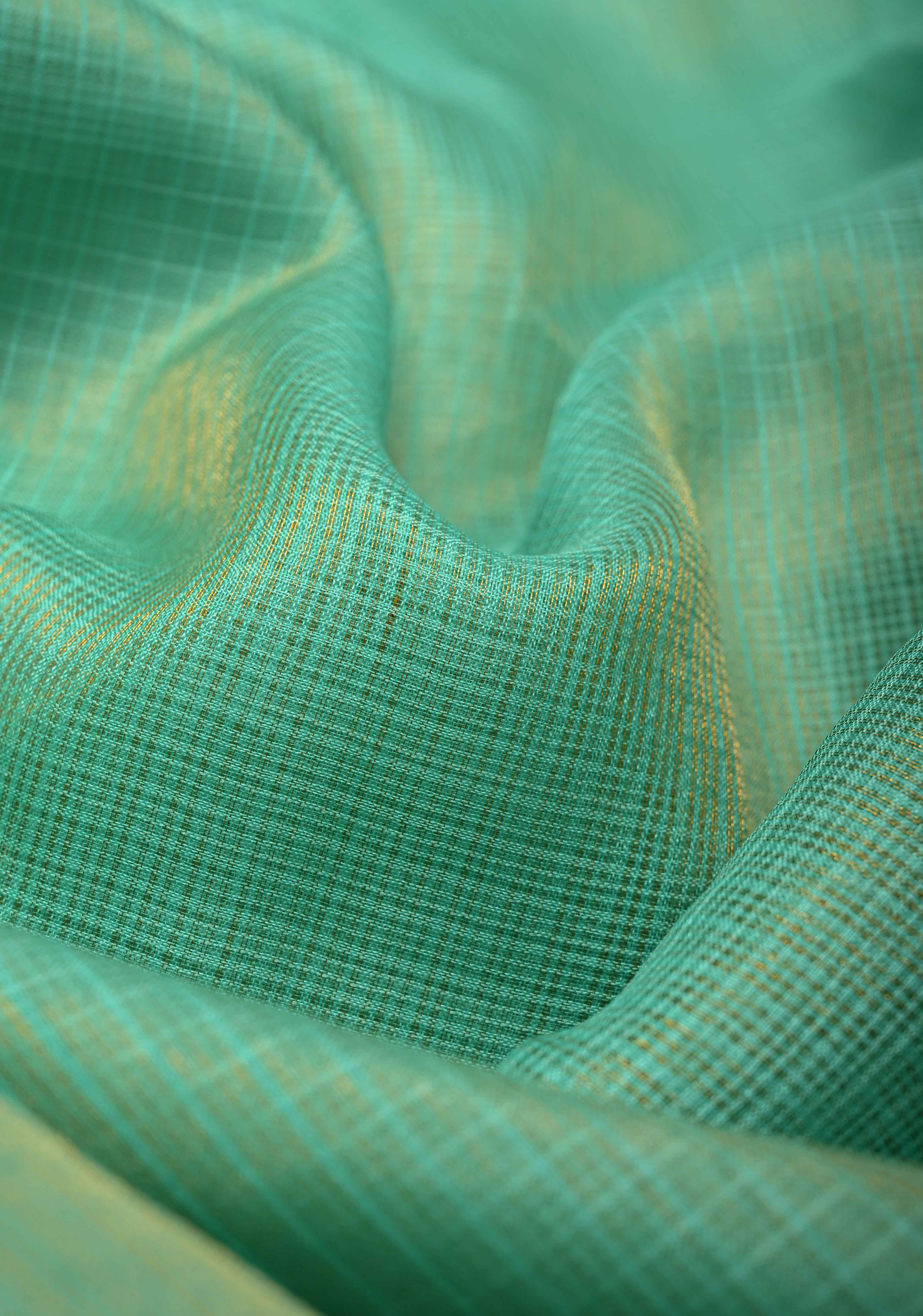 Sea Green Kota Doria Tissue Cotton Saree with Sona Rupa Zari Border | Shobitam