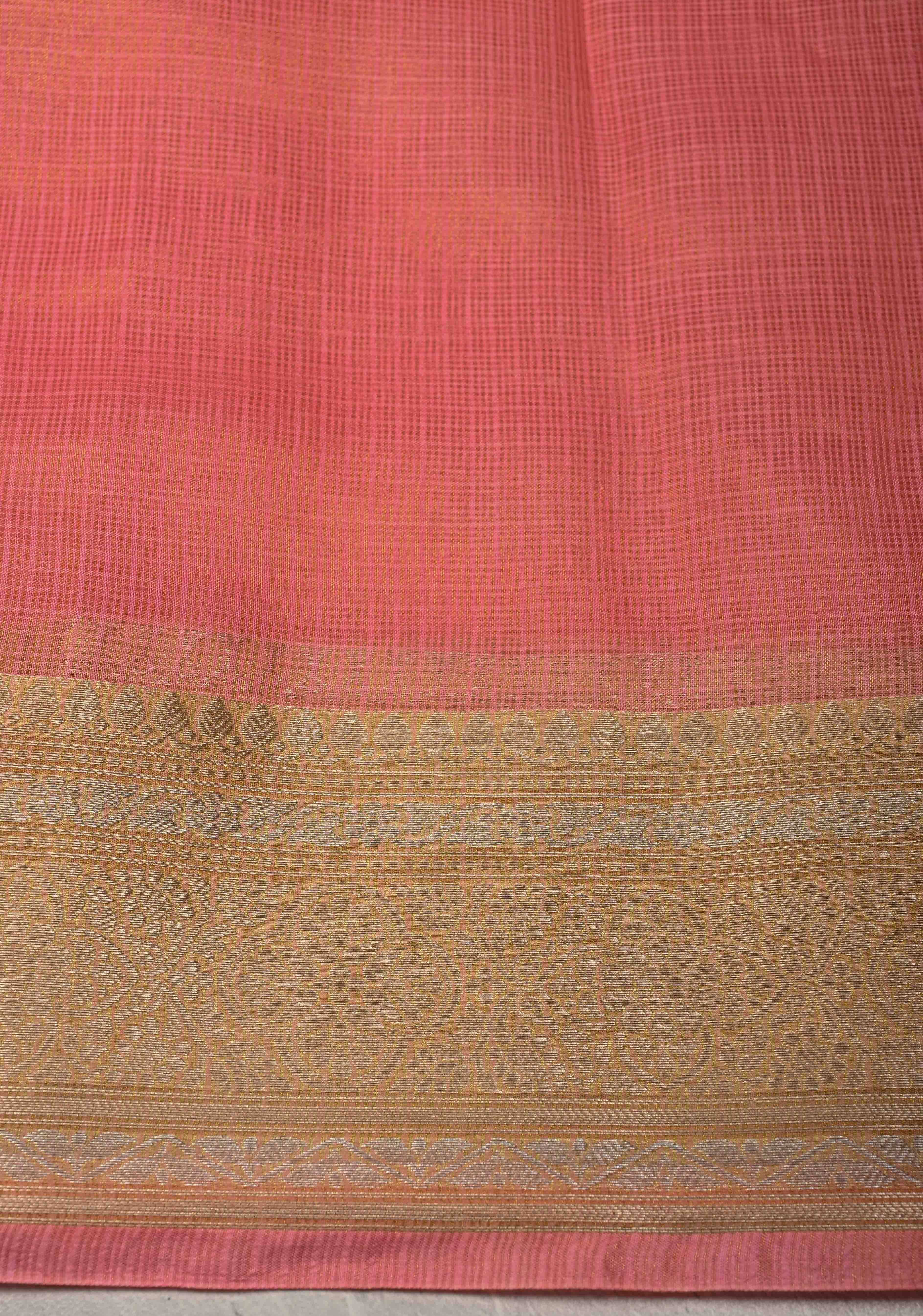 Salmon Pink Kota Doria Tissue Cotton Saree with Sona Rupa Zari Border | Shobitam