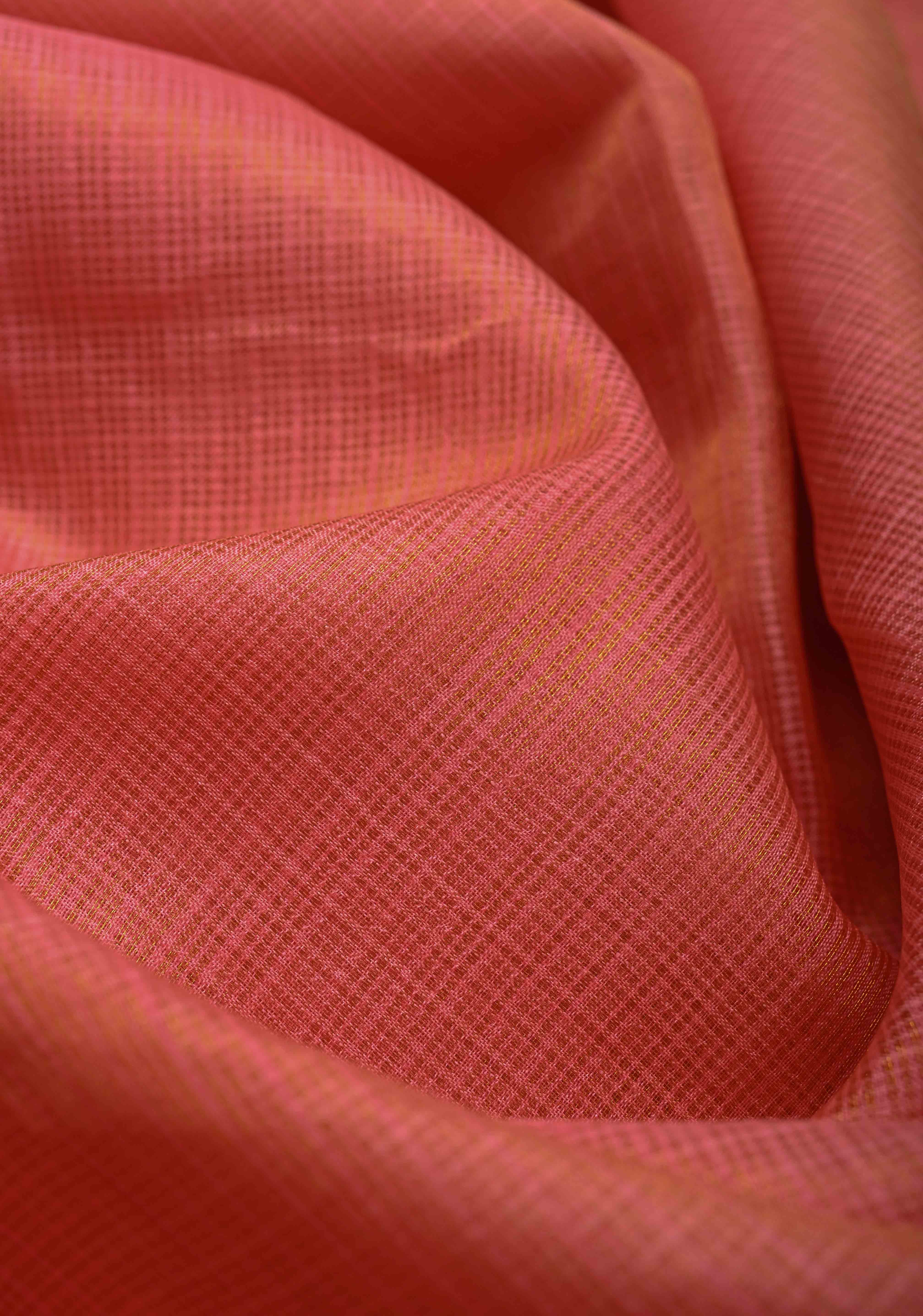 Salmon Pink Kota Doria Tissue Cotton Saree with Sona Rupa Zari Border | Shobitam