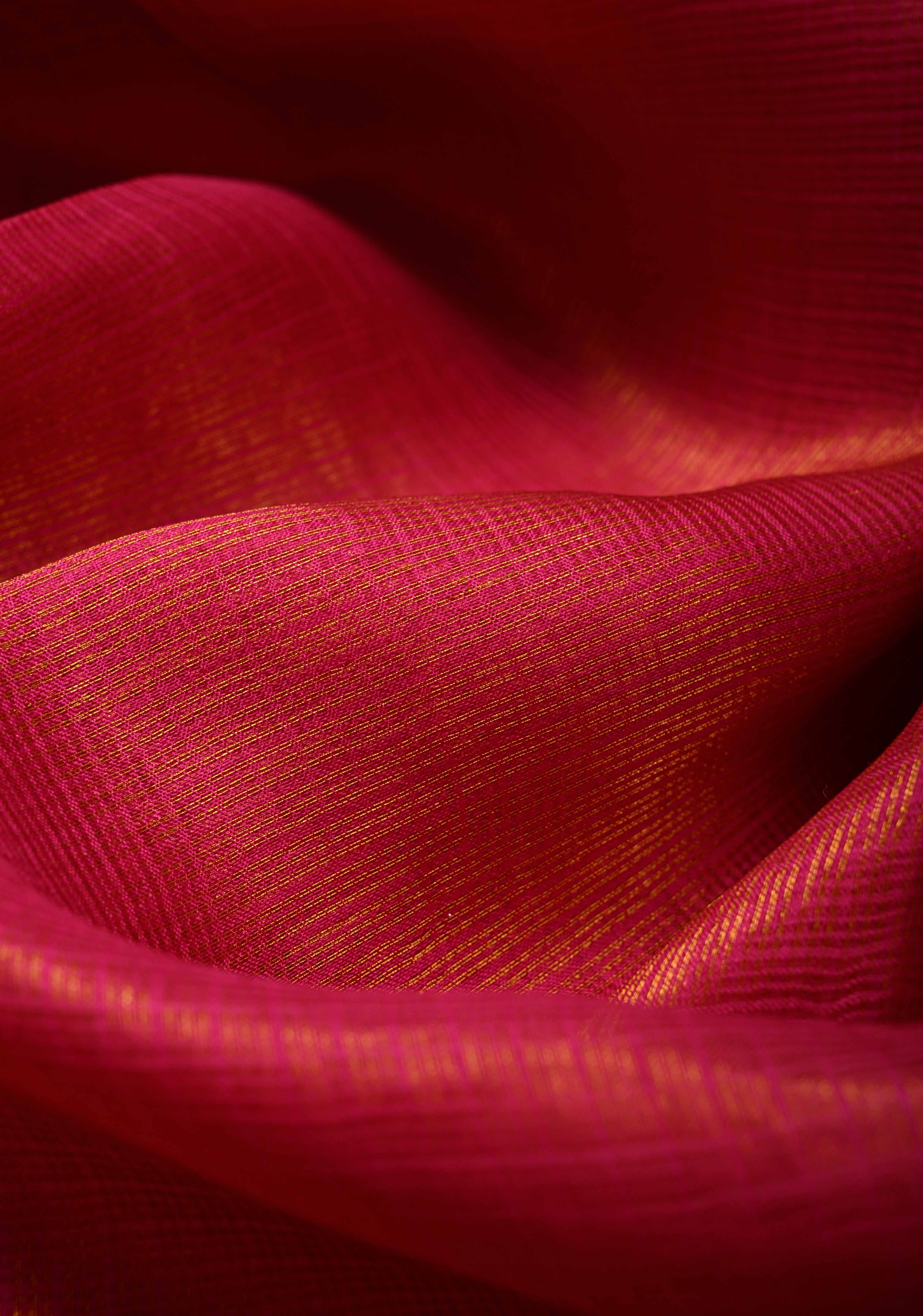 Bright Pink Kota Doria Tissue Cotton Saree with Sona Rupa Zari Border | Shobitam
