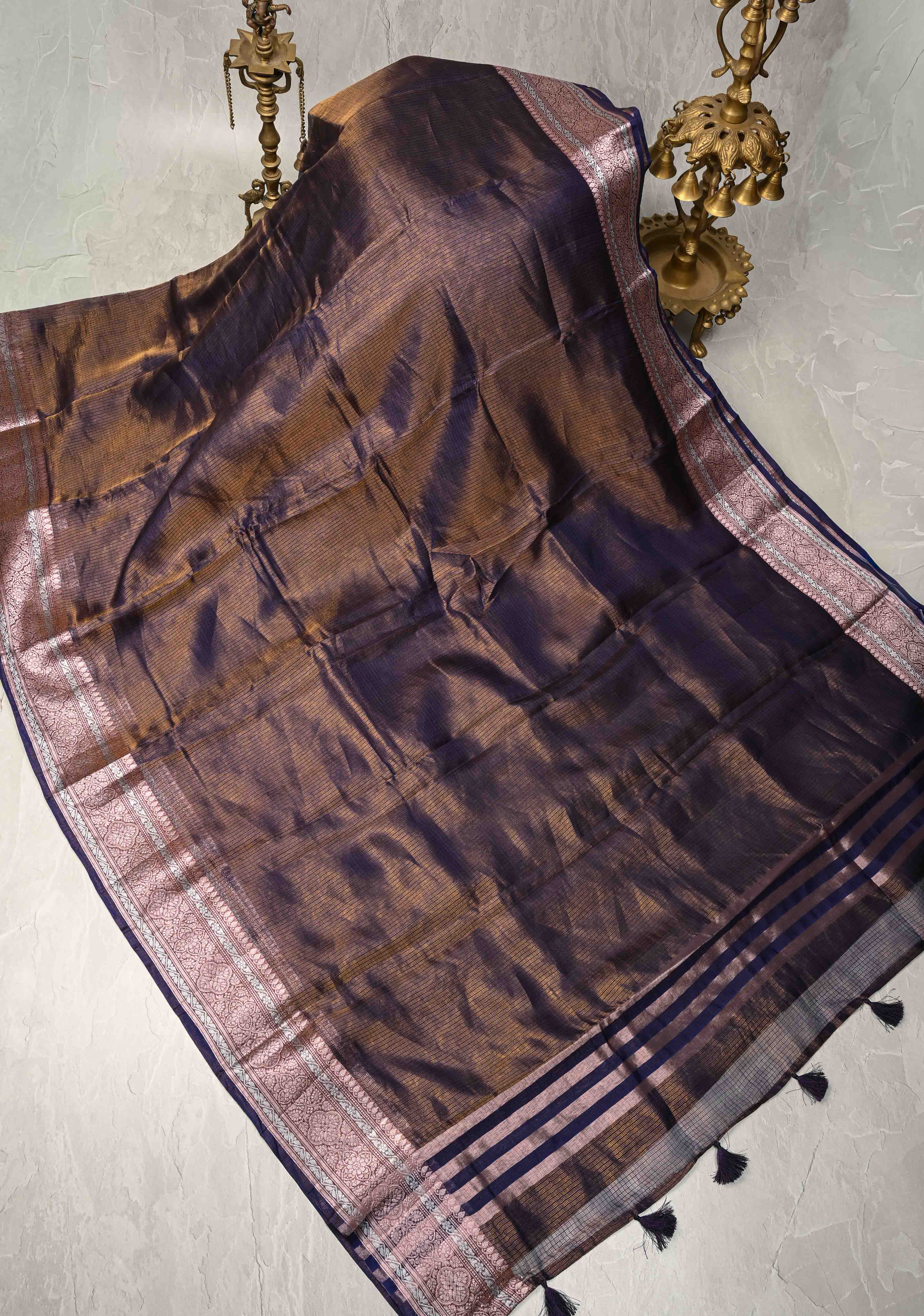 Blue Kota Doria Tissue Cotton Saree with Sona Rupa Zari Border | Shobitam