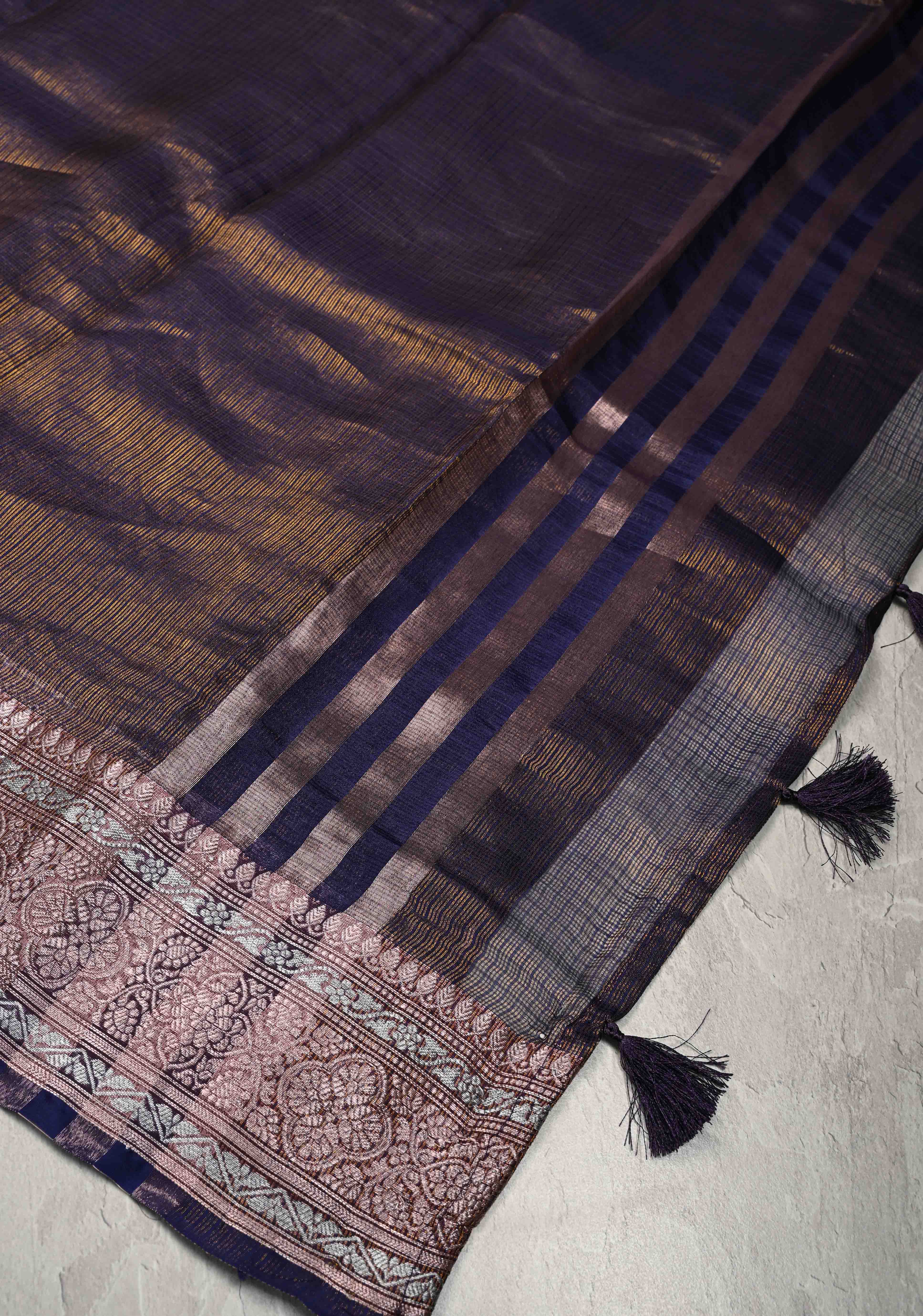 Blue Kota Doria Tissue Cotton Saree with Sona Rupa Zari Border | Shobitam