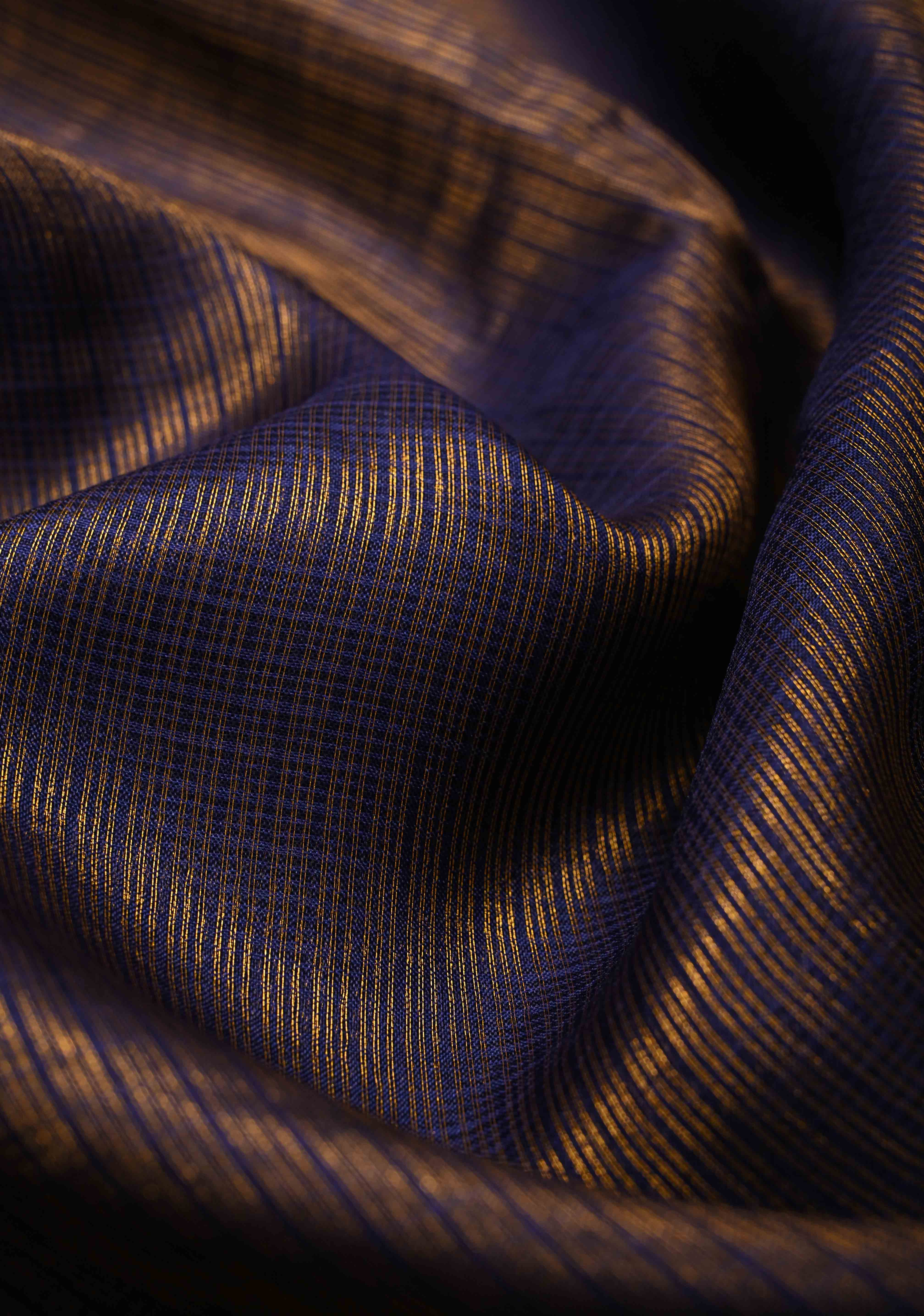 Blue Kota Doria Tissue Cotton Saree with Sona Rupa Zari Border | Shobitam