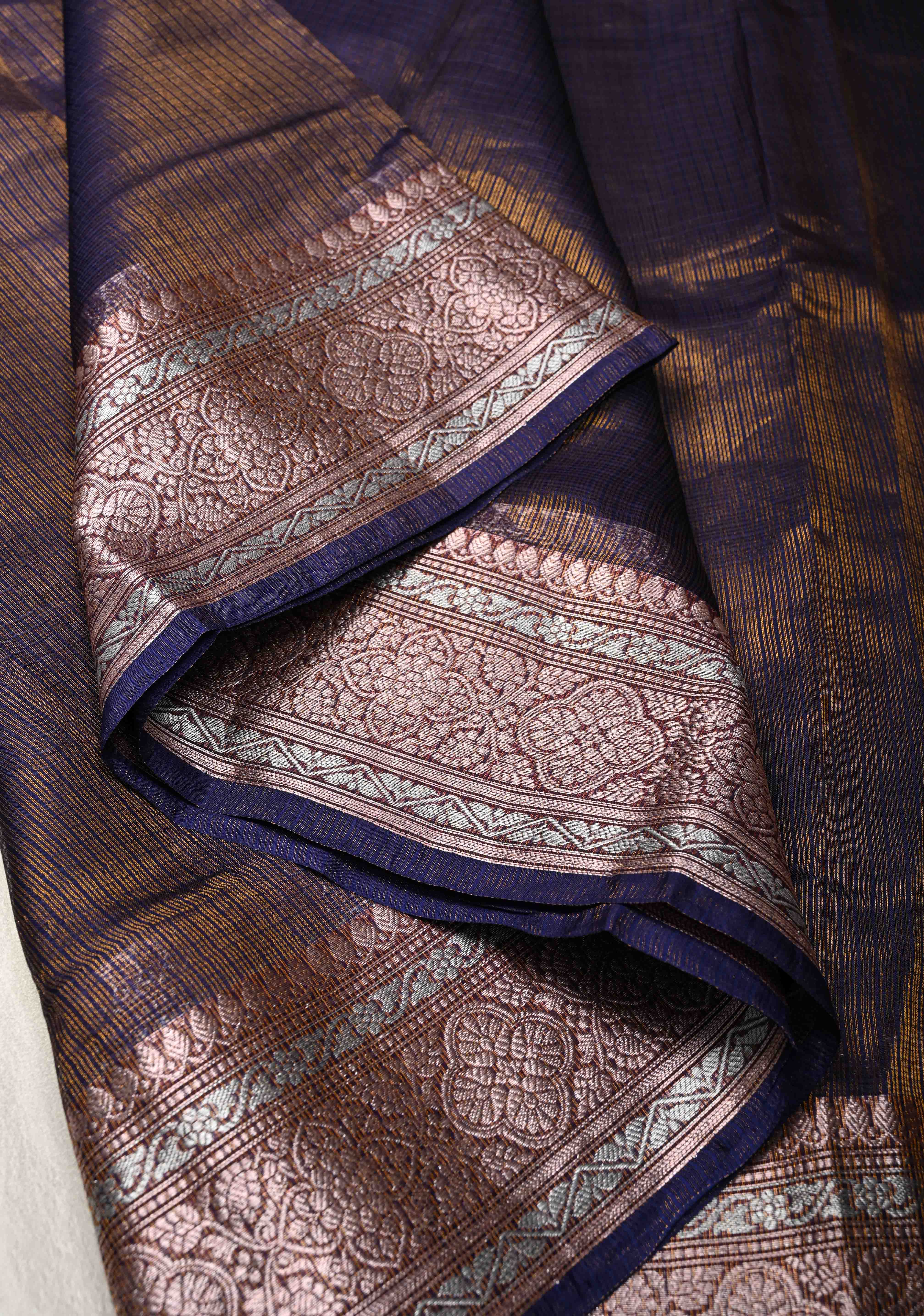 Blue Kota Doria Tissue Cotton Saree with Sona Rupa Zari Border | Shobitam