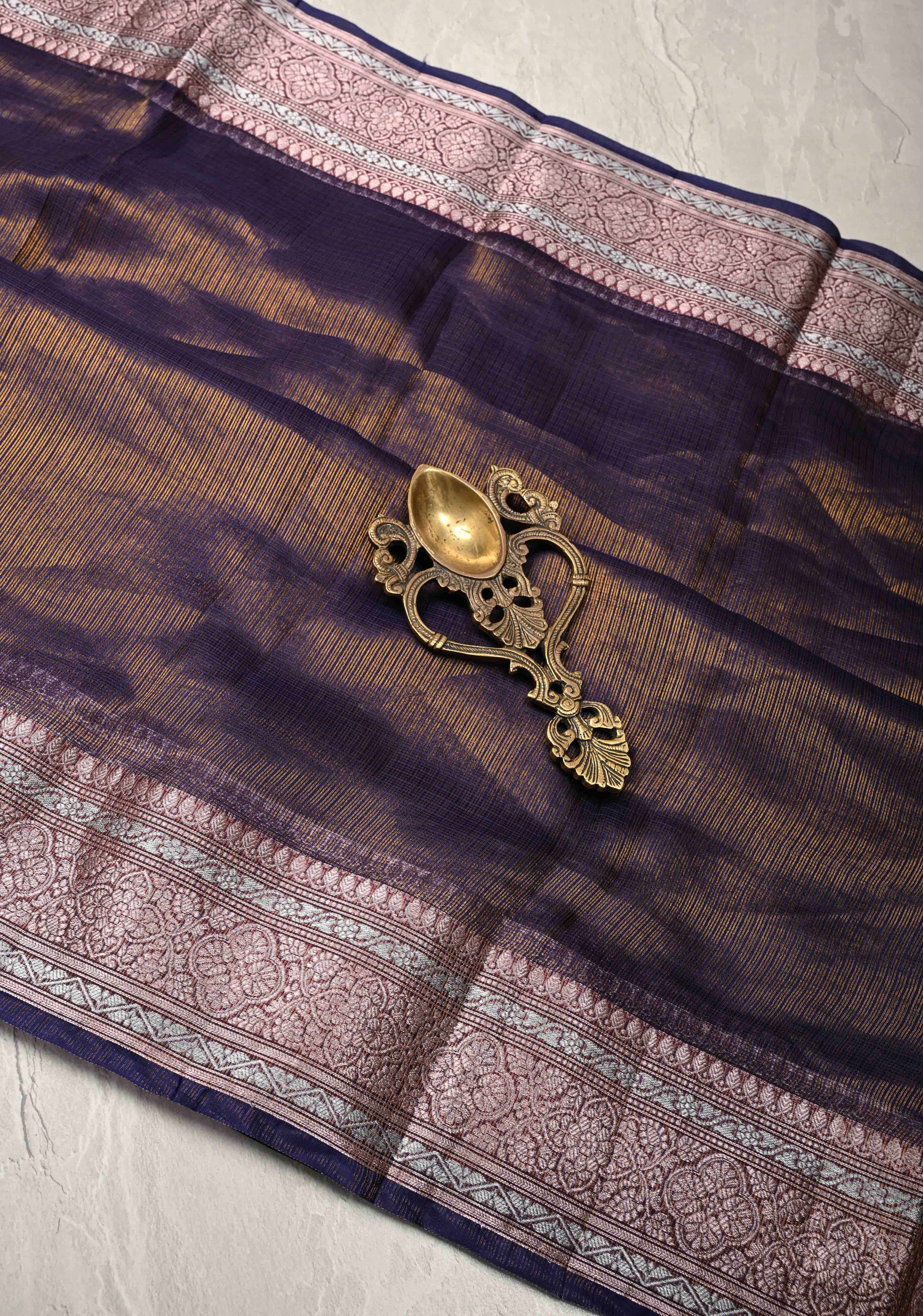 Blue Kota Doria Tissue Cotton Saree with Sona Rupa Zari Border | Shobitam