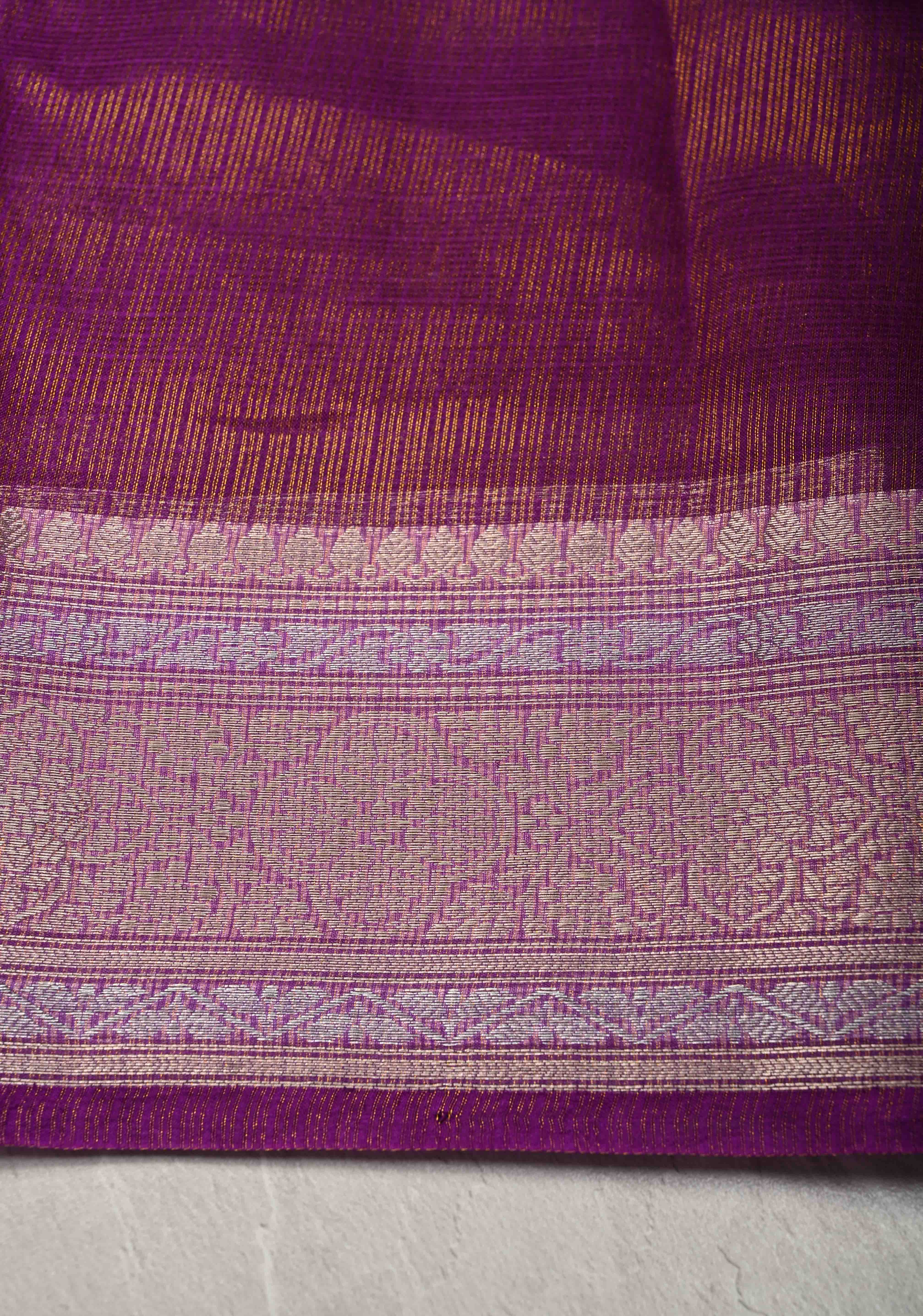 Purple Kota Doria Tissue Cotton Saree with Sona Rupa Zari Border | Shobitam