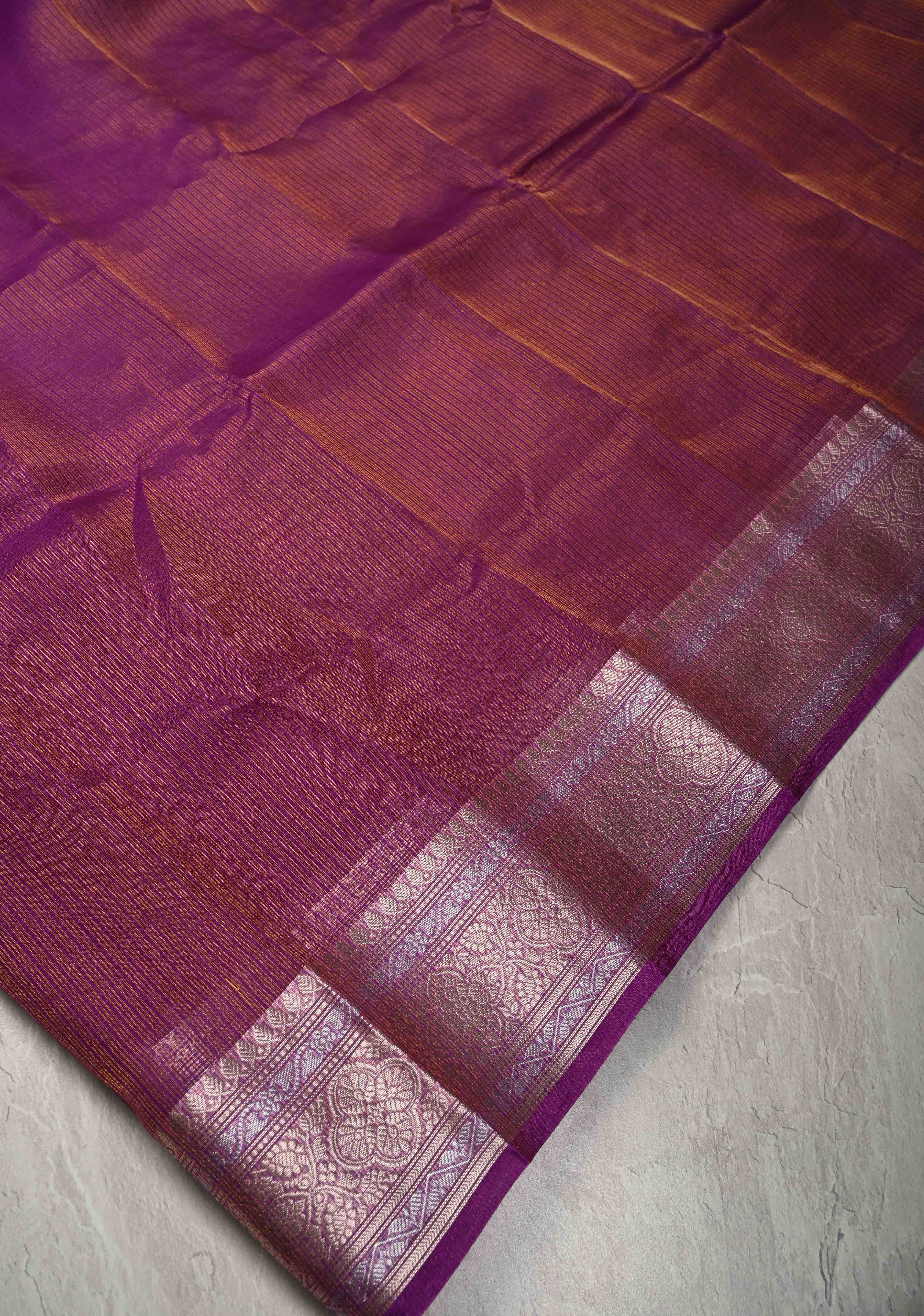 Purple Kota Doria Tissue Cotton Saree with Sona Rupa Zari Border | Shobitam