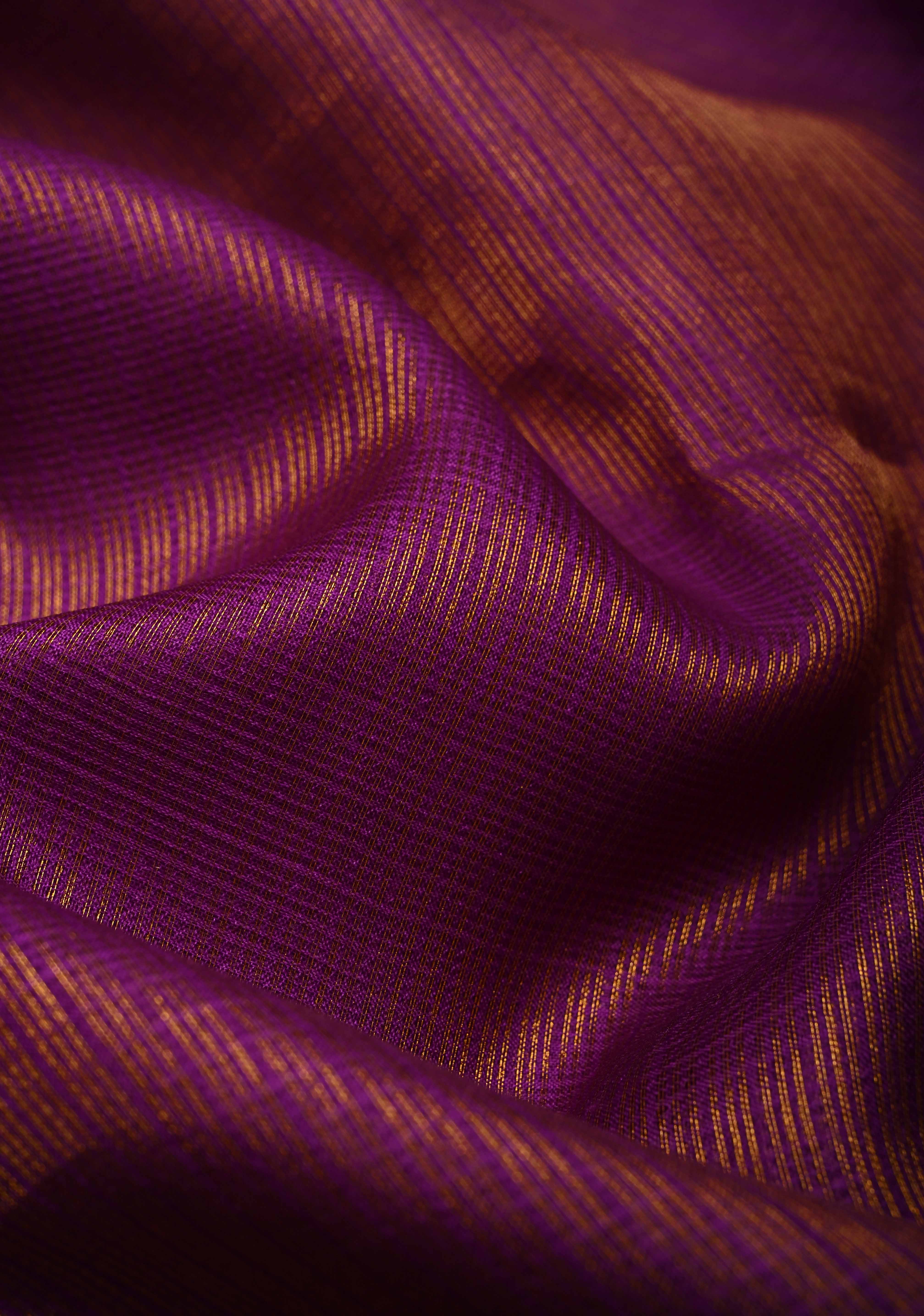 Purple Kota Doria Tissue Cotton Saree with Sona Rupa Zari Border | Shobitam