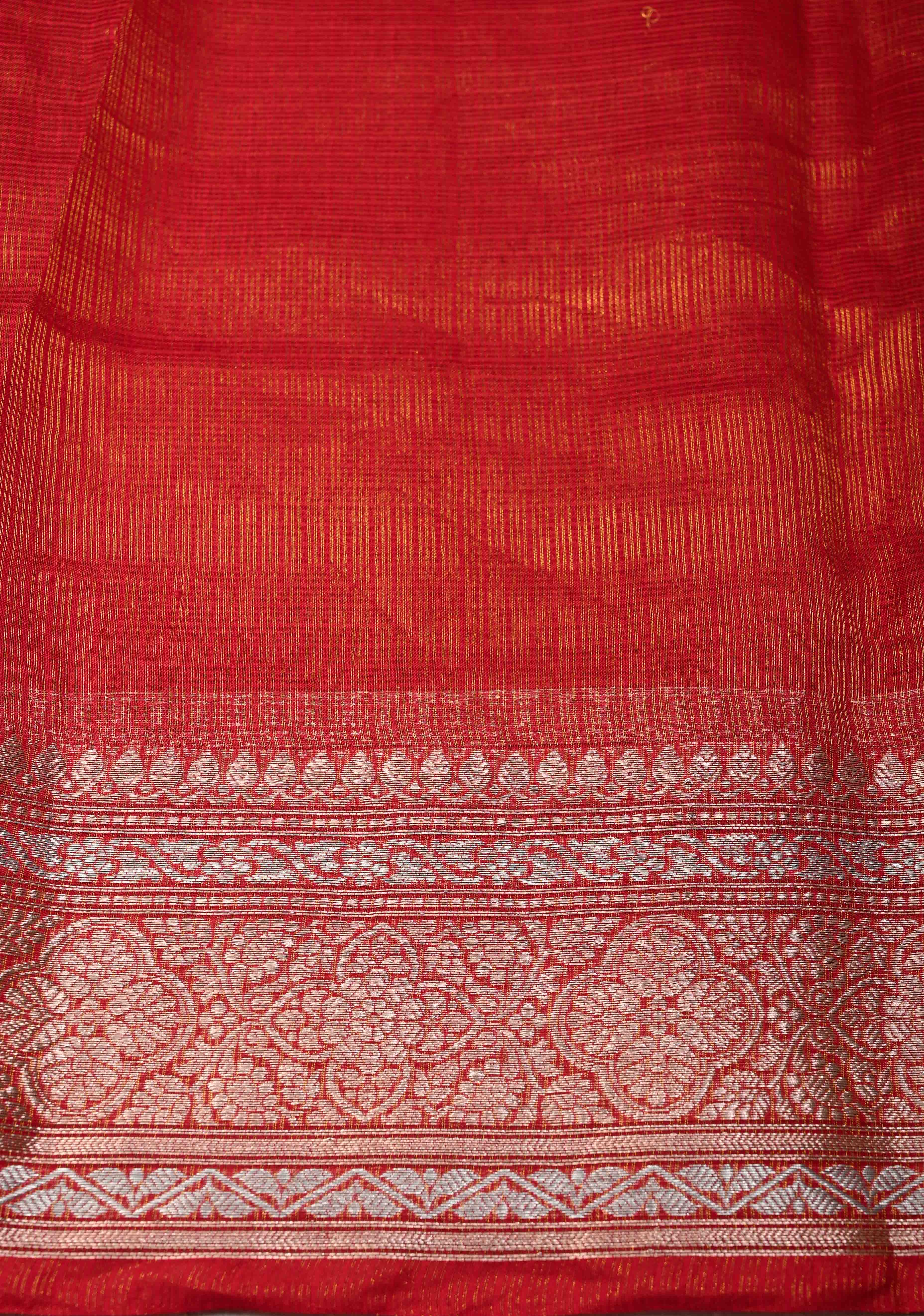 Red Kota Doria Tissue Cotton Saree with Sona Rupa Zari Border | Shobitam