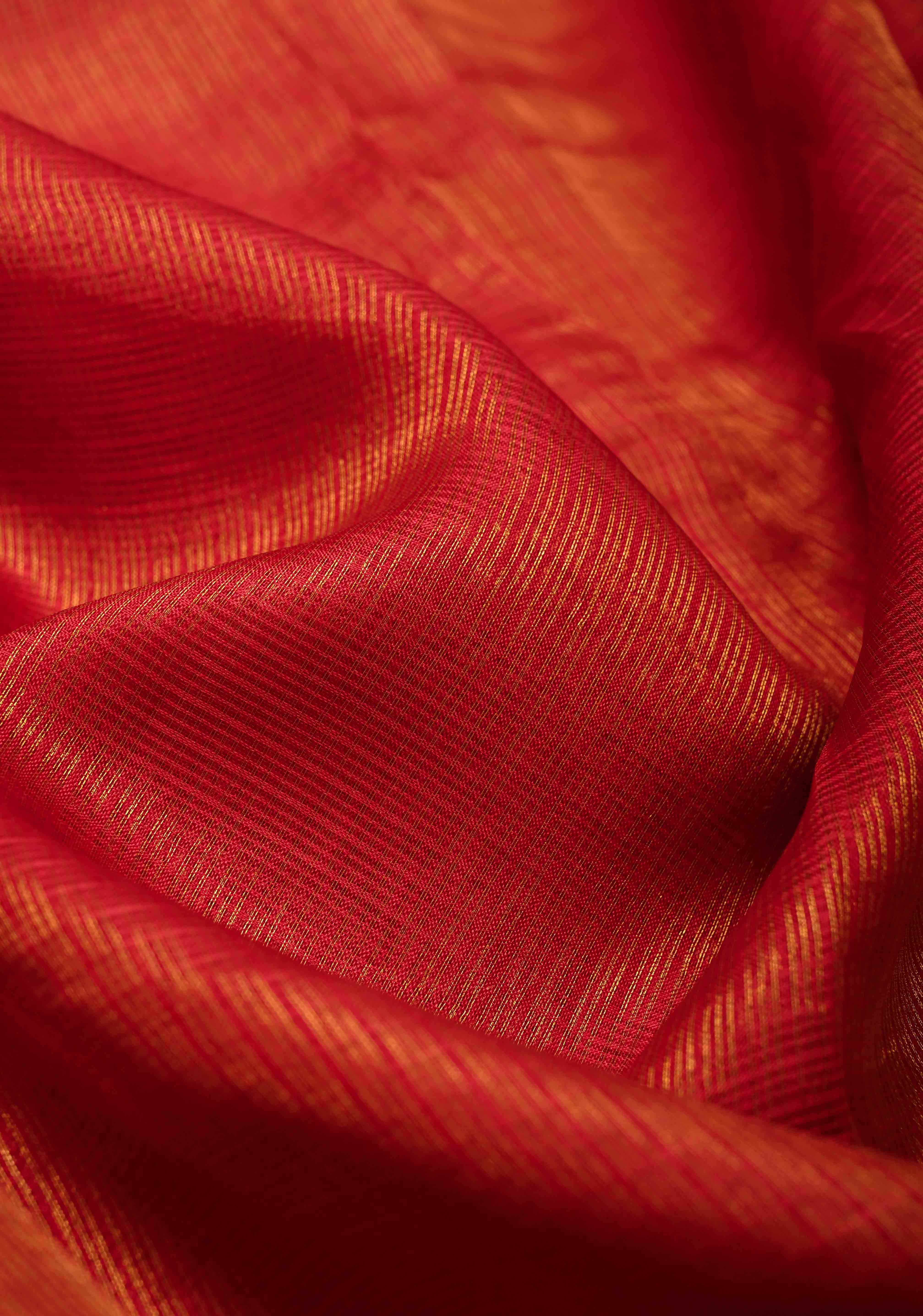 Red Kota Doria Tissue Cotton Saree with Sona Rupa Zari Border | Shobitam