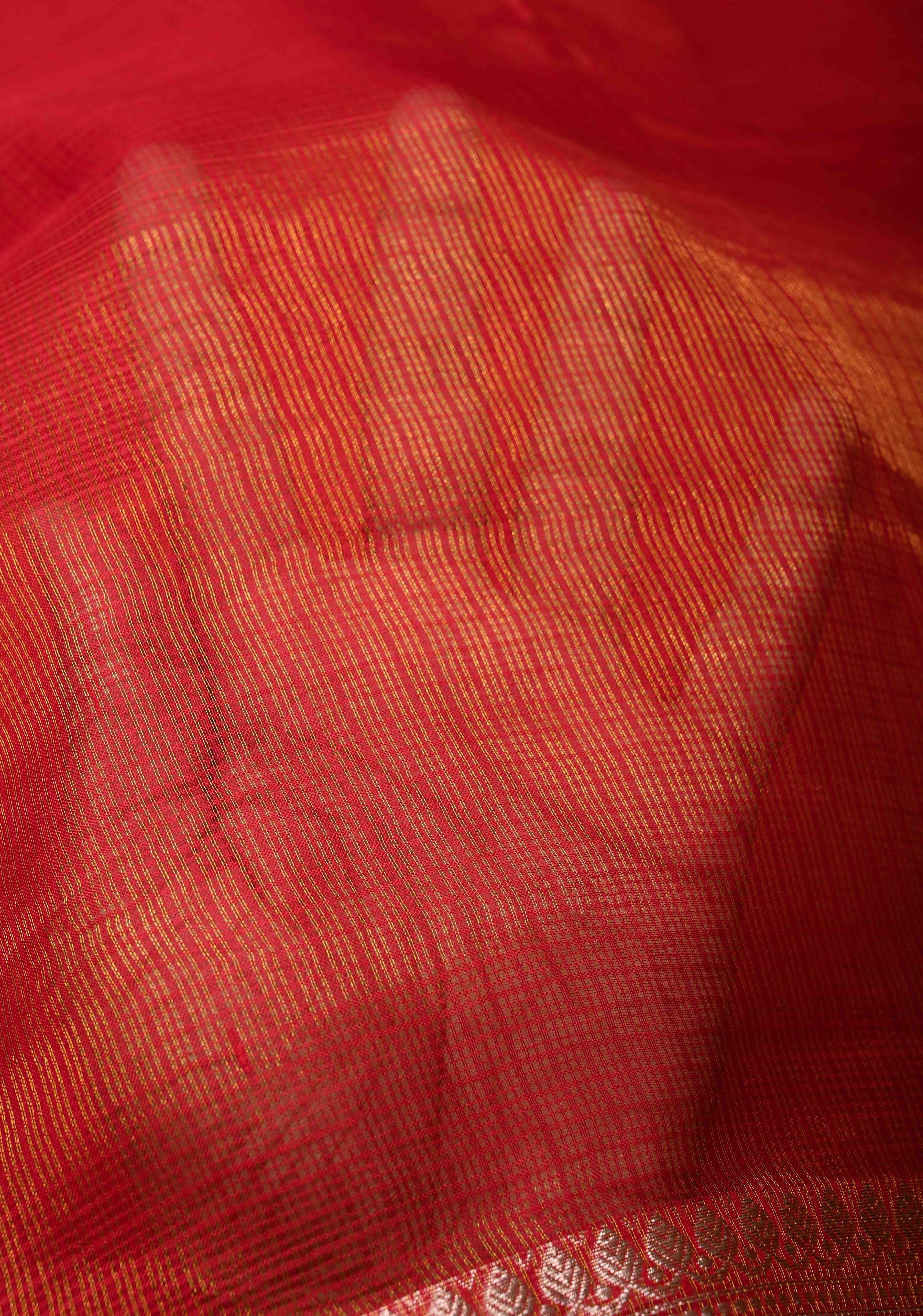 Red Kota Doria Tissue Cotton Saree with Sona Rupa Zari Border | Shobitam