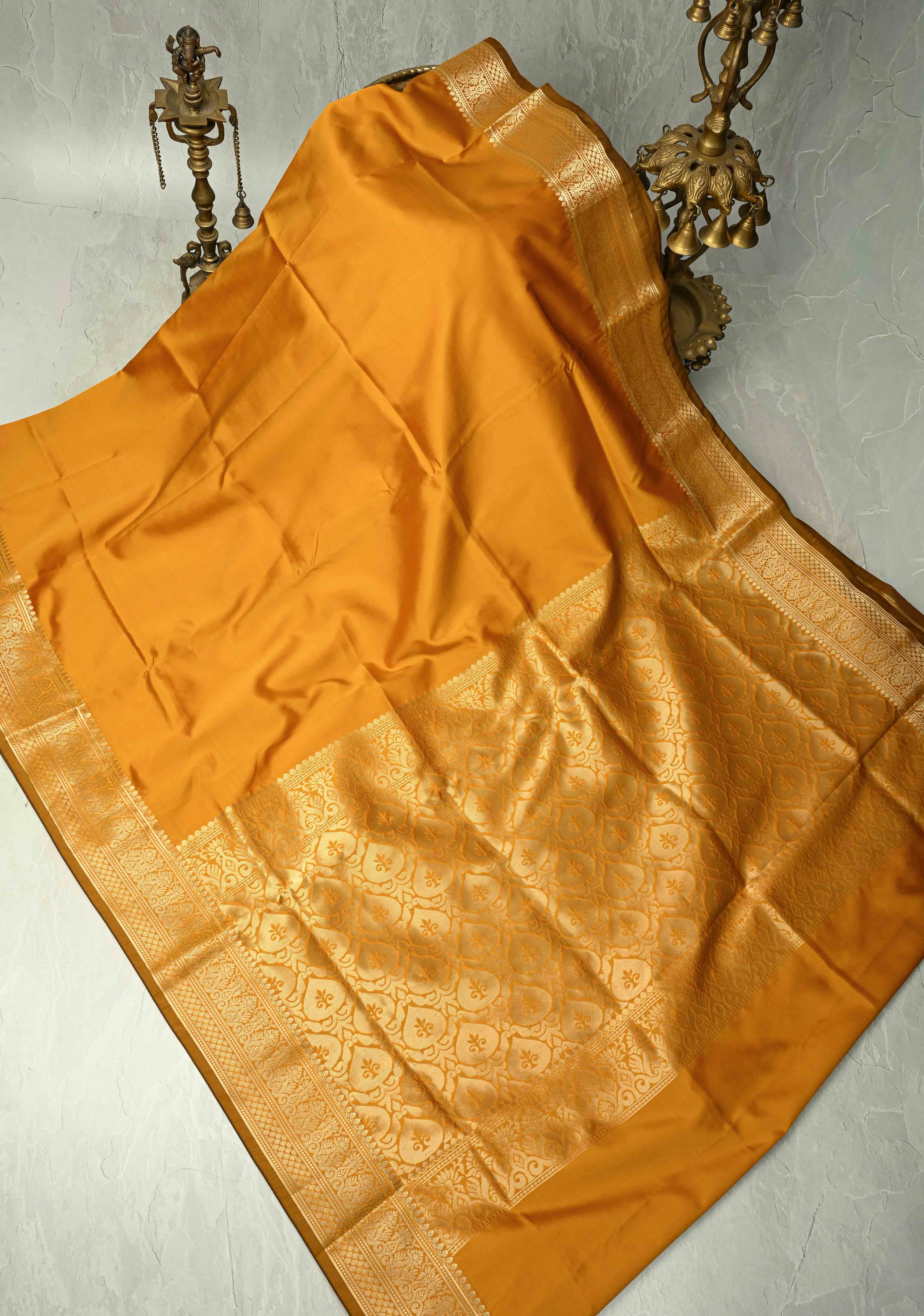 Frost Mustard Yellow Semi Silk Saree with Zari Border