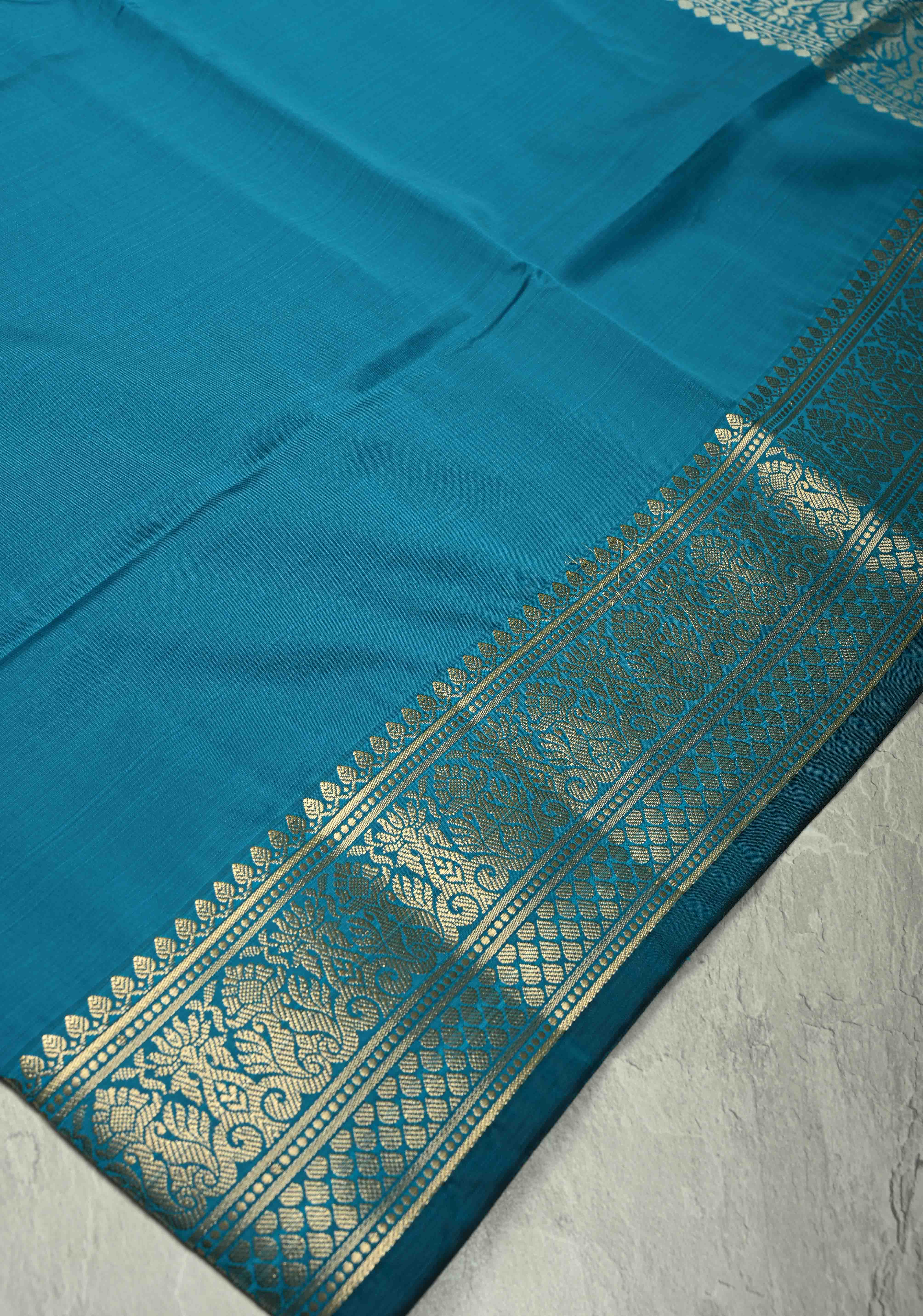 Blue Semi Silk Saree with Zari Border | Shobitam