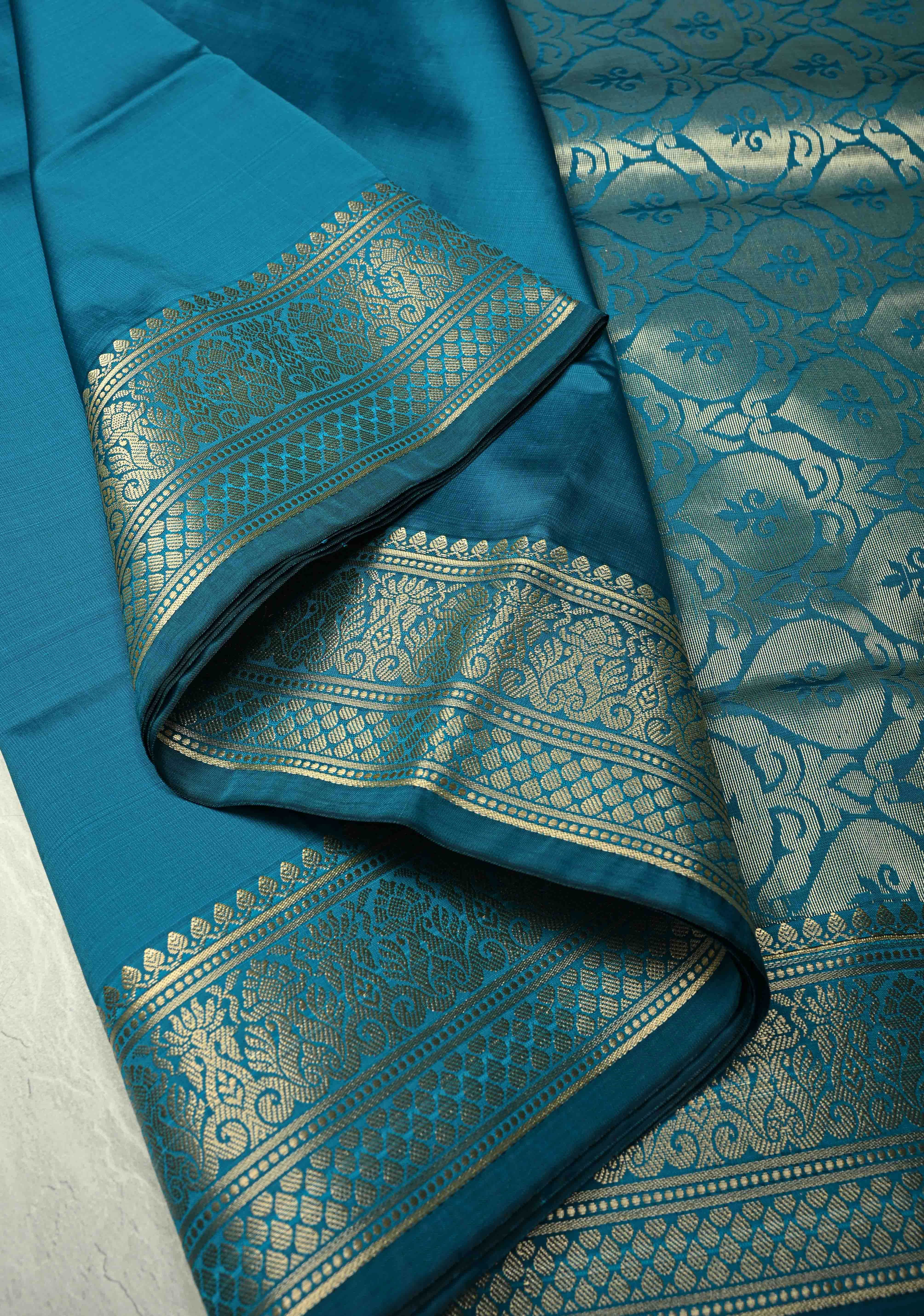 Blue Semi Silk Saree with Zari Border | Shobitam
