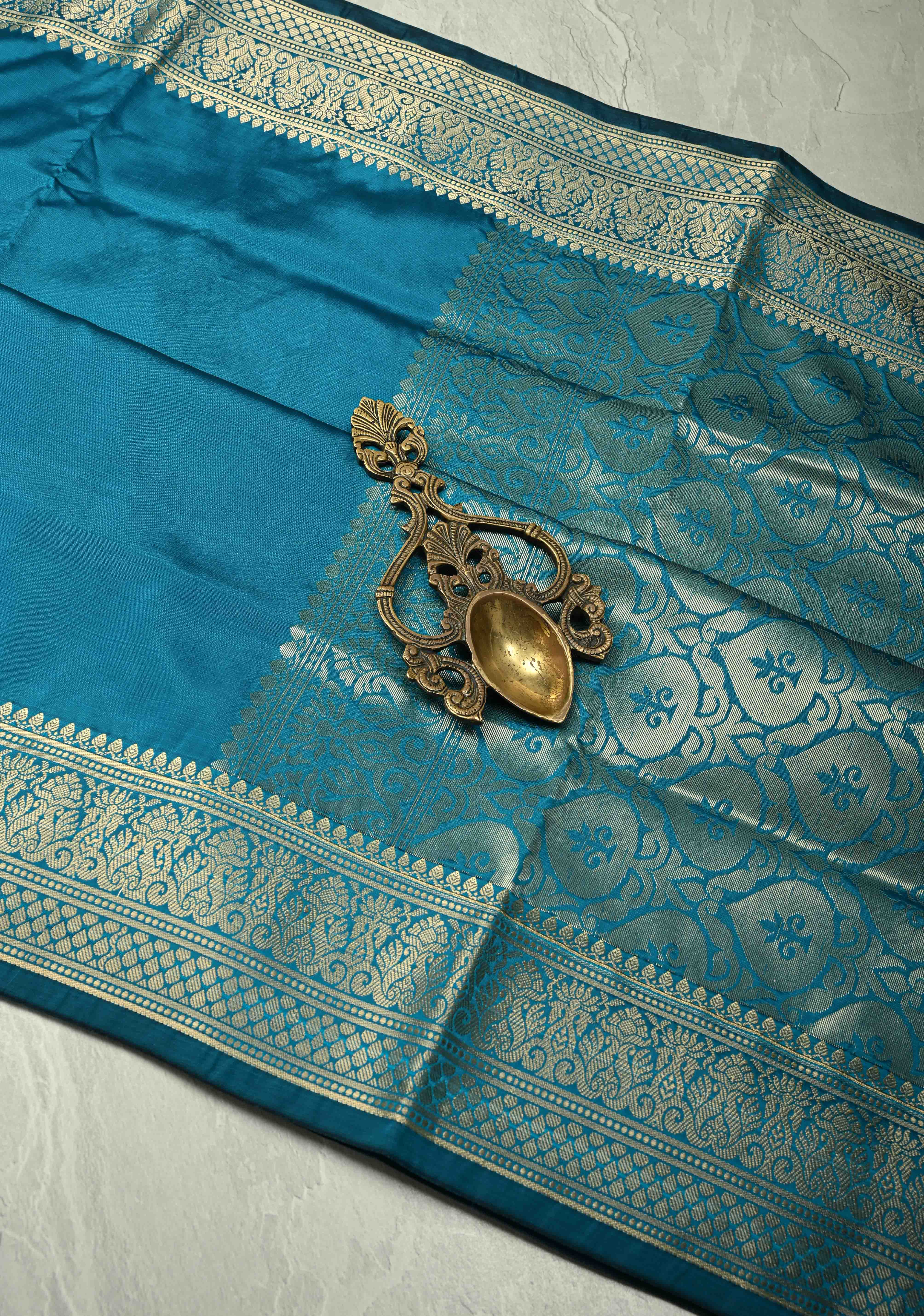 Blue Semi Silk Saree with Zari Border | Shobitam