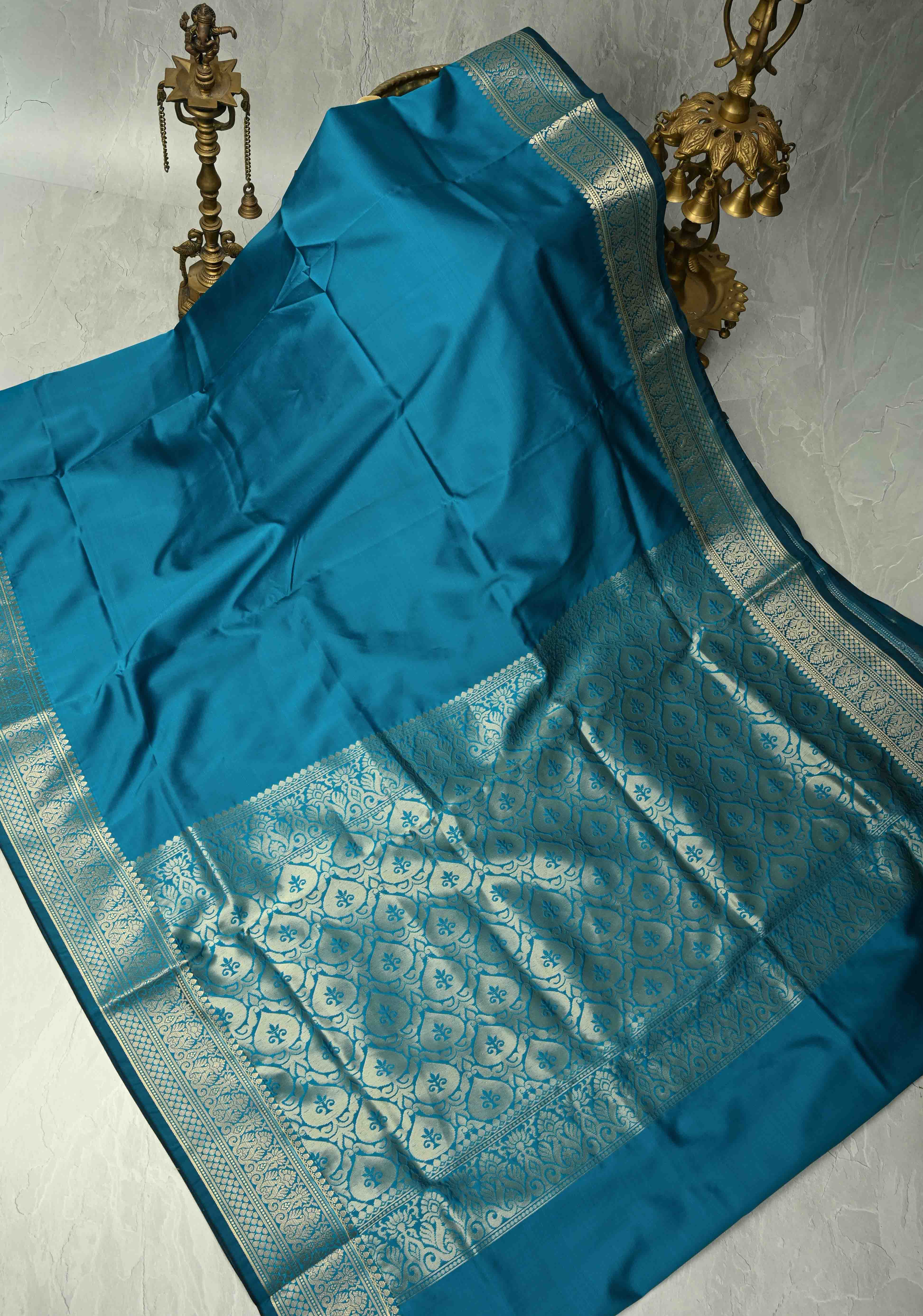 Blue Semi Silk Saree with Zari Border | Shobitam