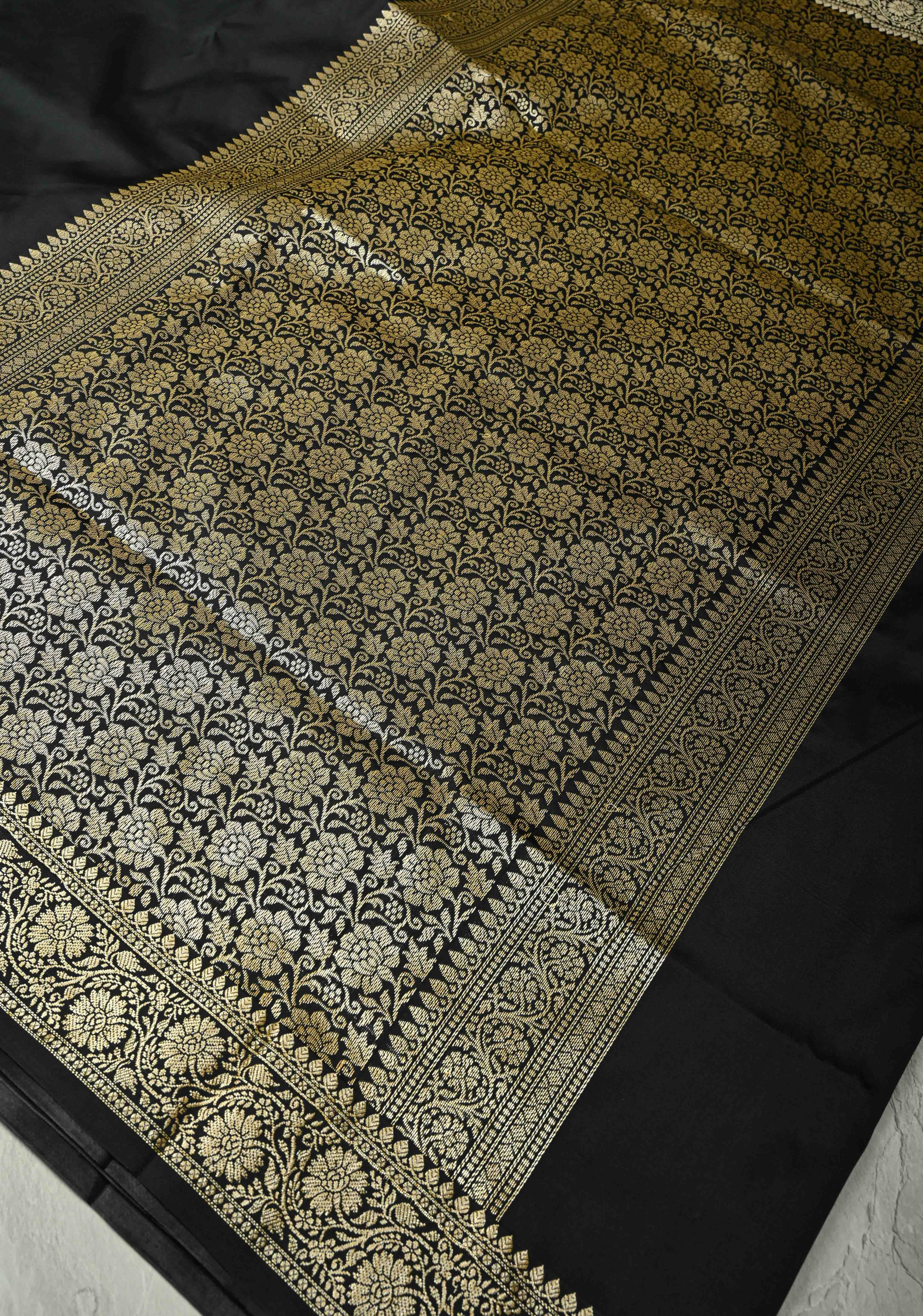 Black Semi Silk Saree with Zari Border | Shobitam