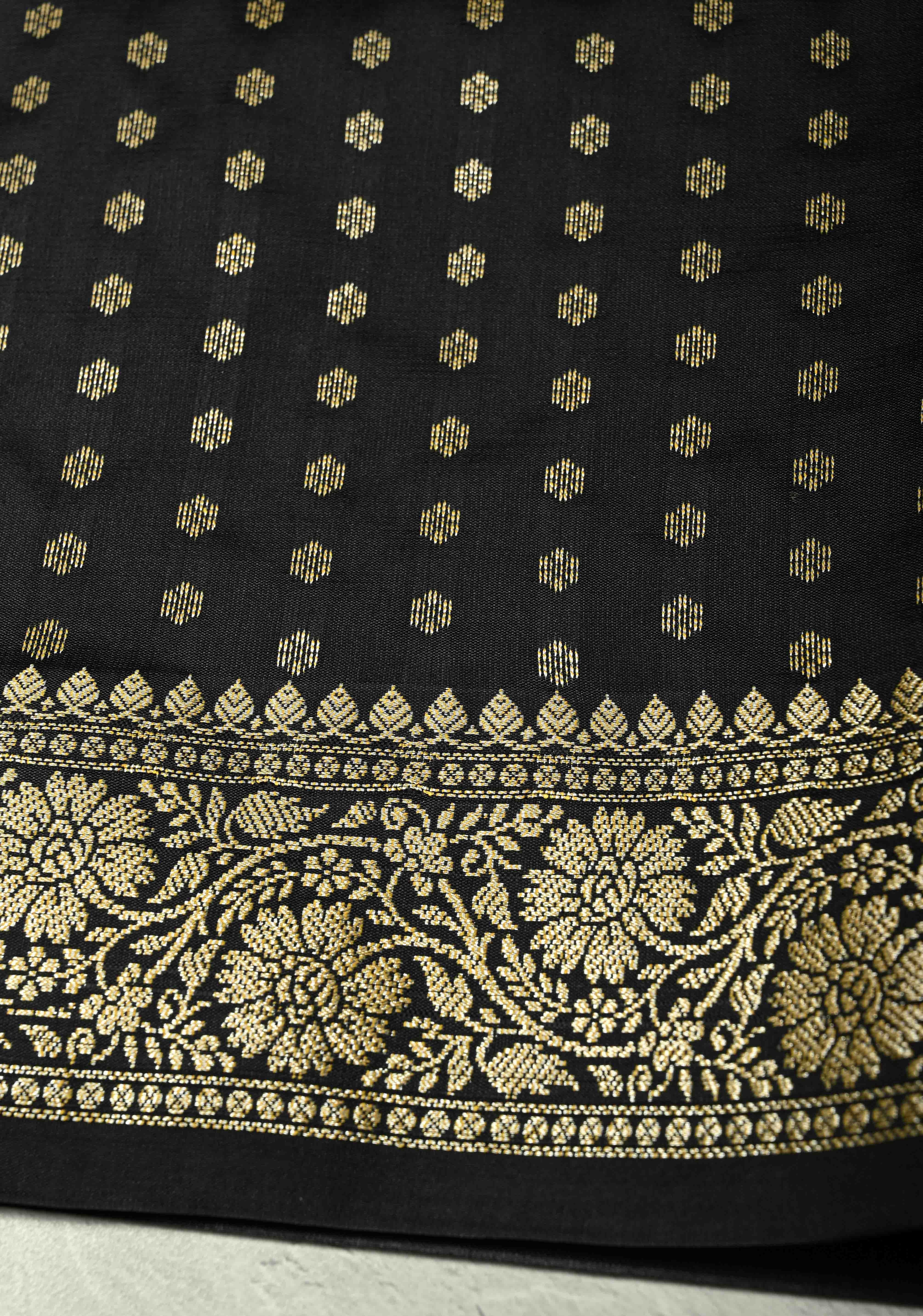 Black Semi Silk Saree with Zari Border | Shobitam