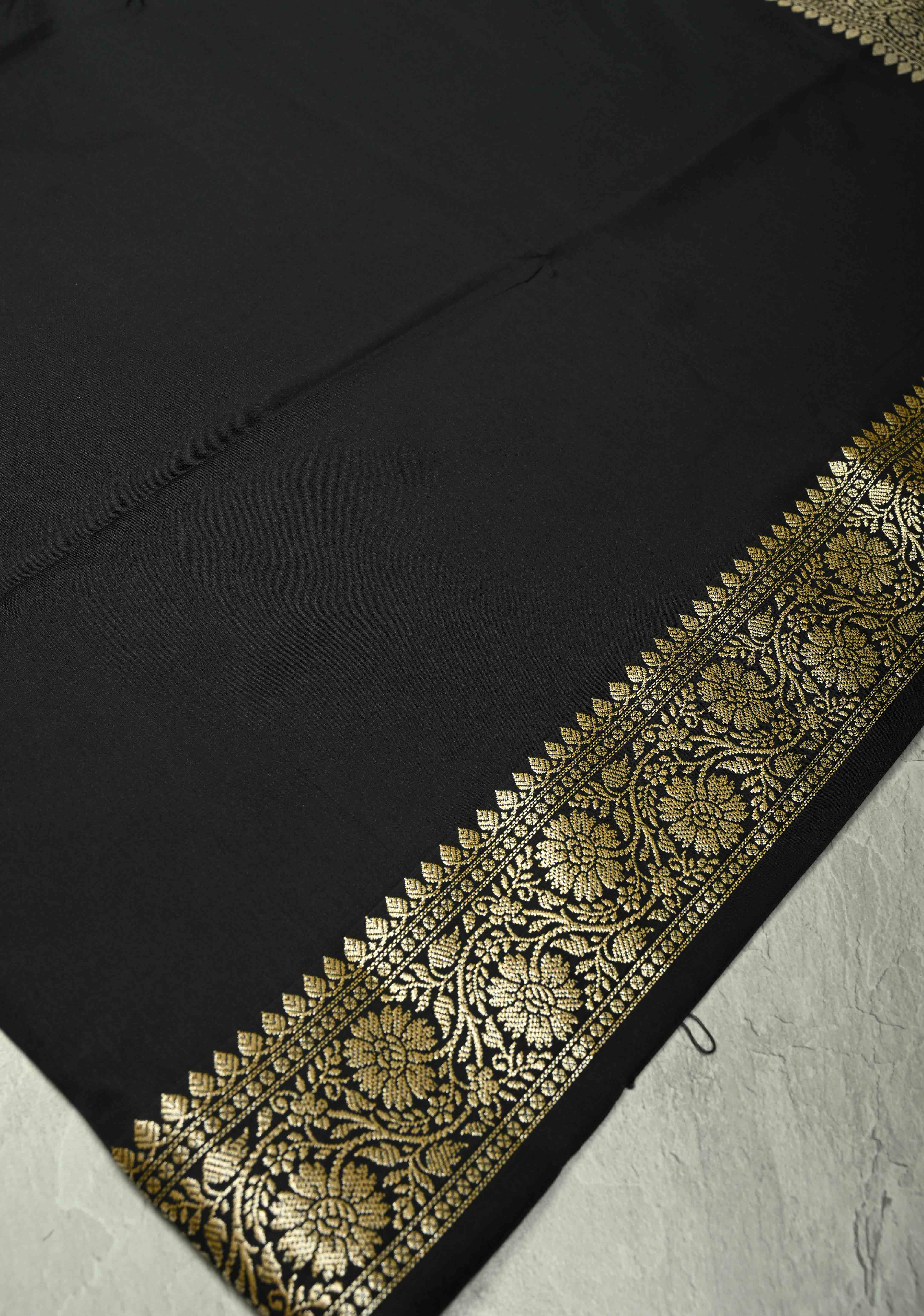 Black Semi Silk Saree with Zari Border | Shobitam