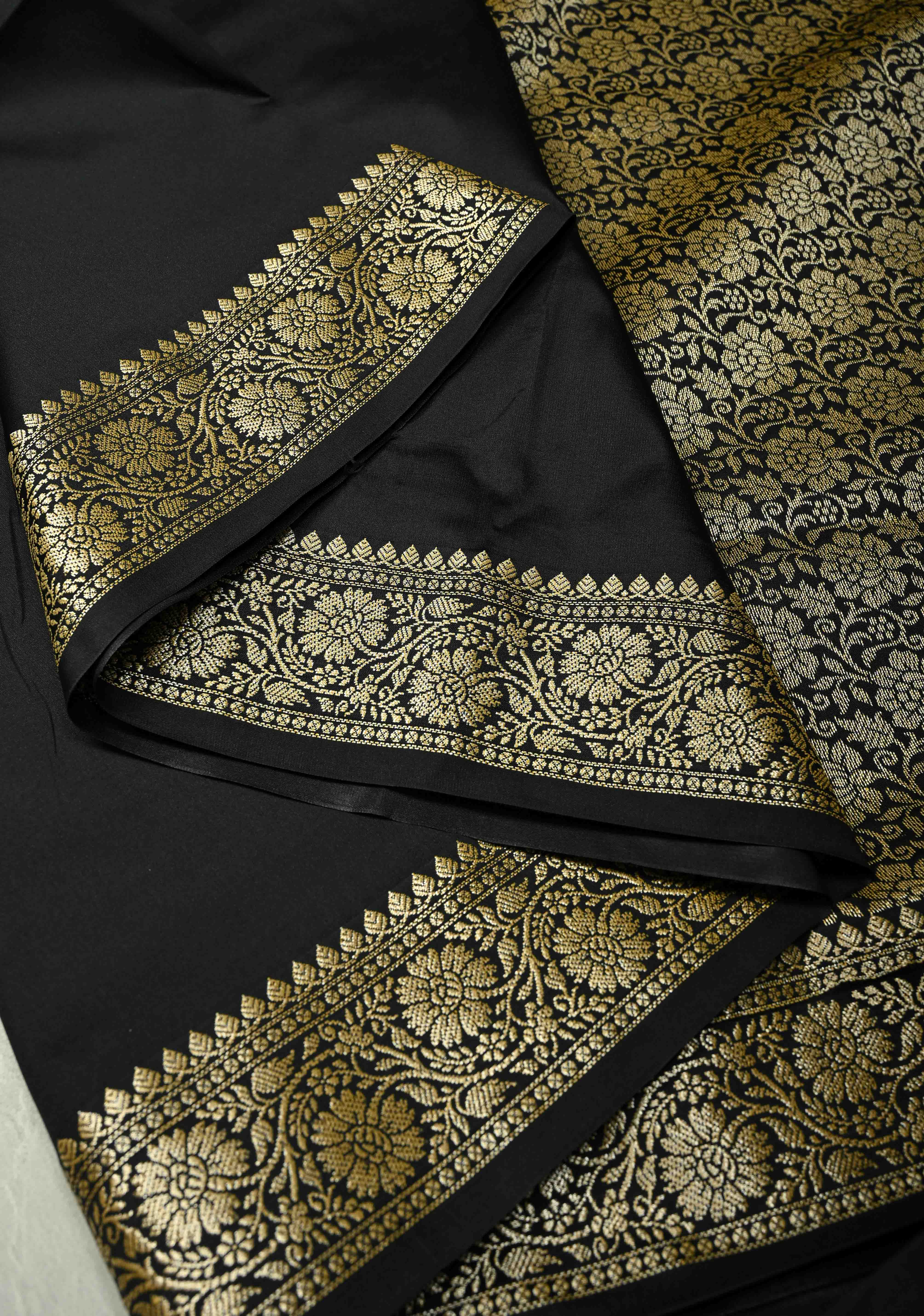 Black Semi Silk Saree with Zari Border | Shobitam