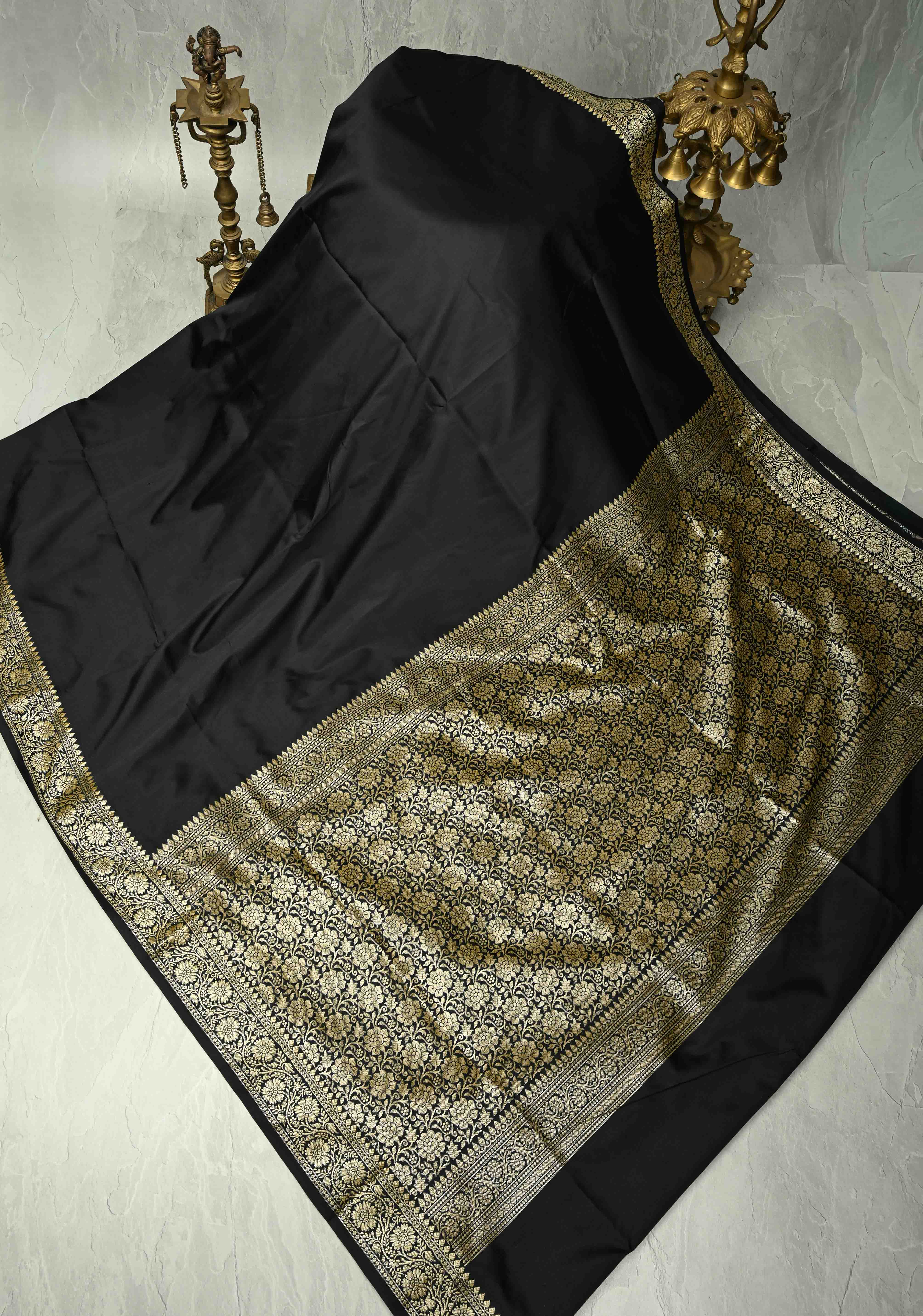 Black Semi Silk Saree with Zari Border | Shobitam