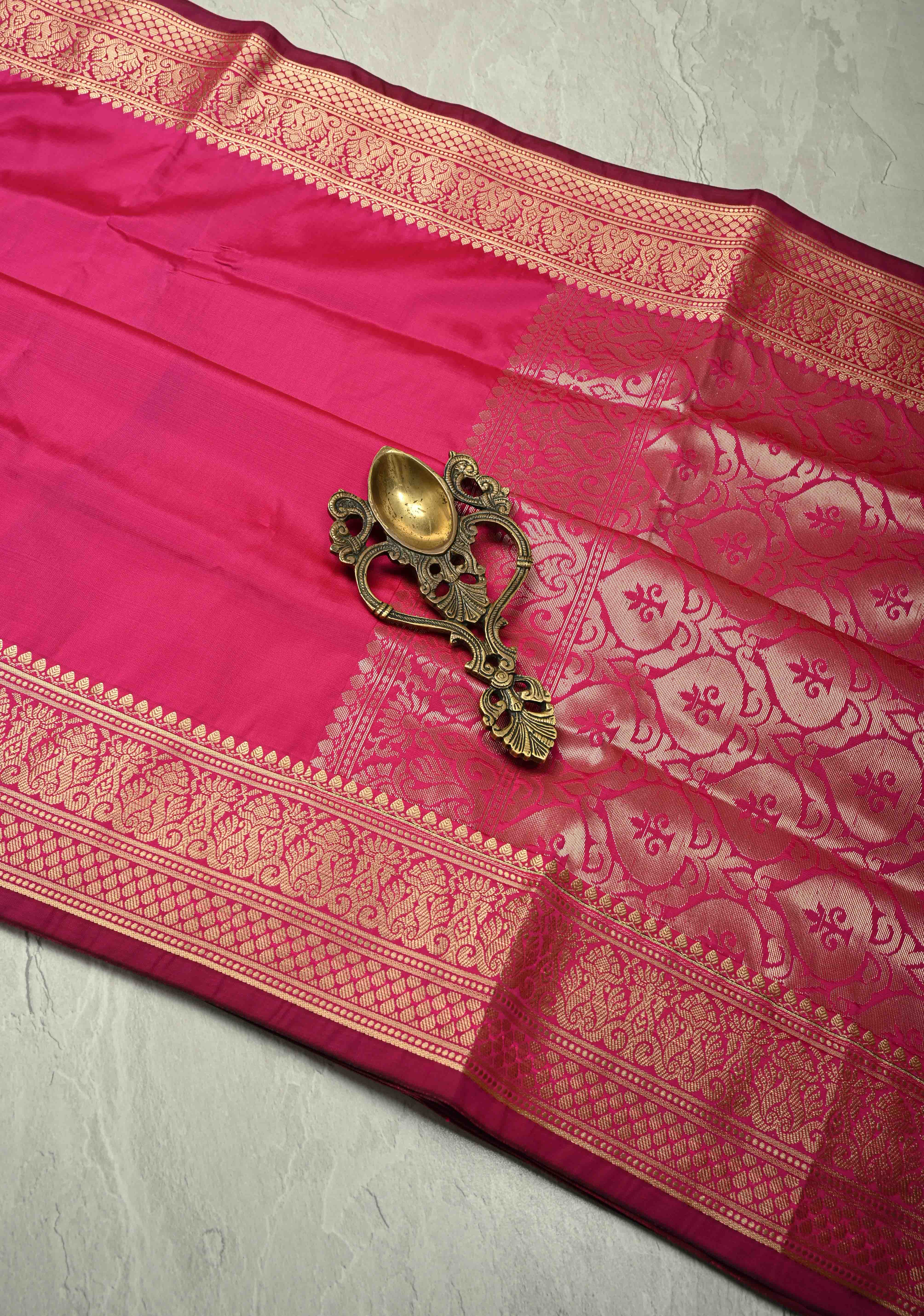 Deep Pink Semi Silk Saree with Zari Border