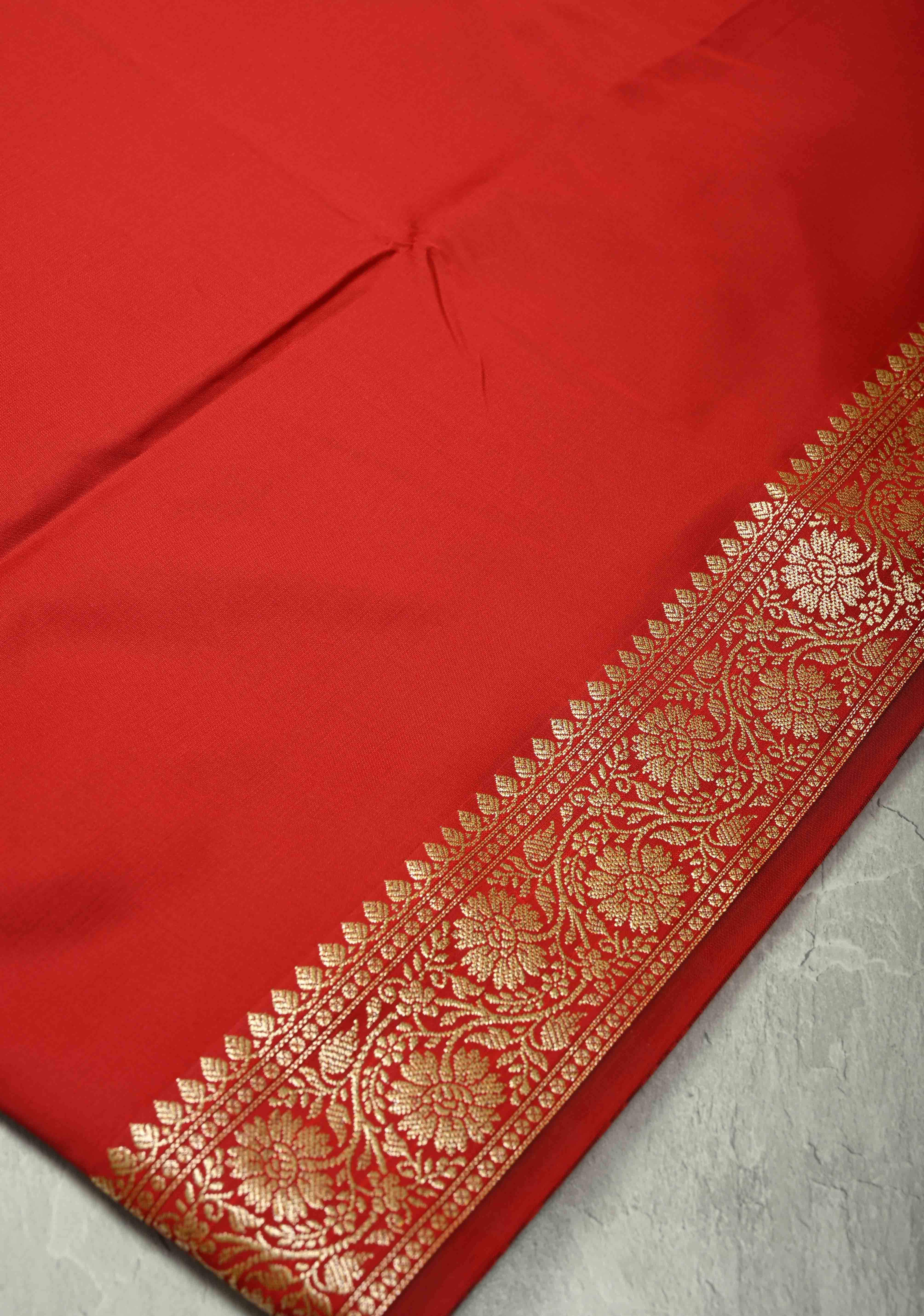 Crimson Red Semi Silk Saree with Zari Border | Shobitam