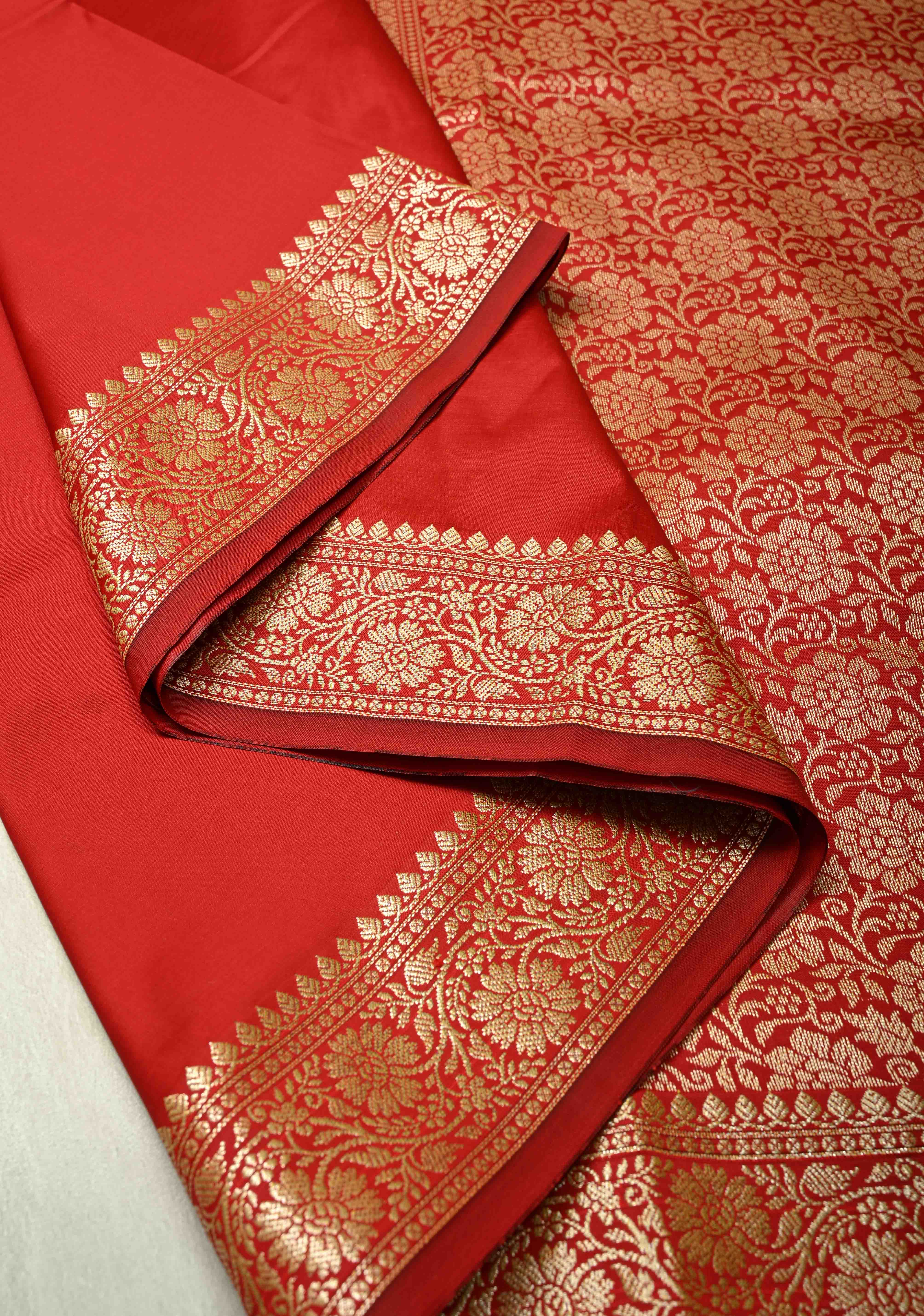 Crimson Red Semi Silk Saree with Zari Border | Shobitam