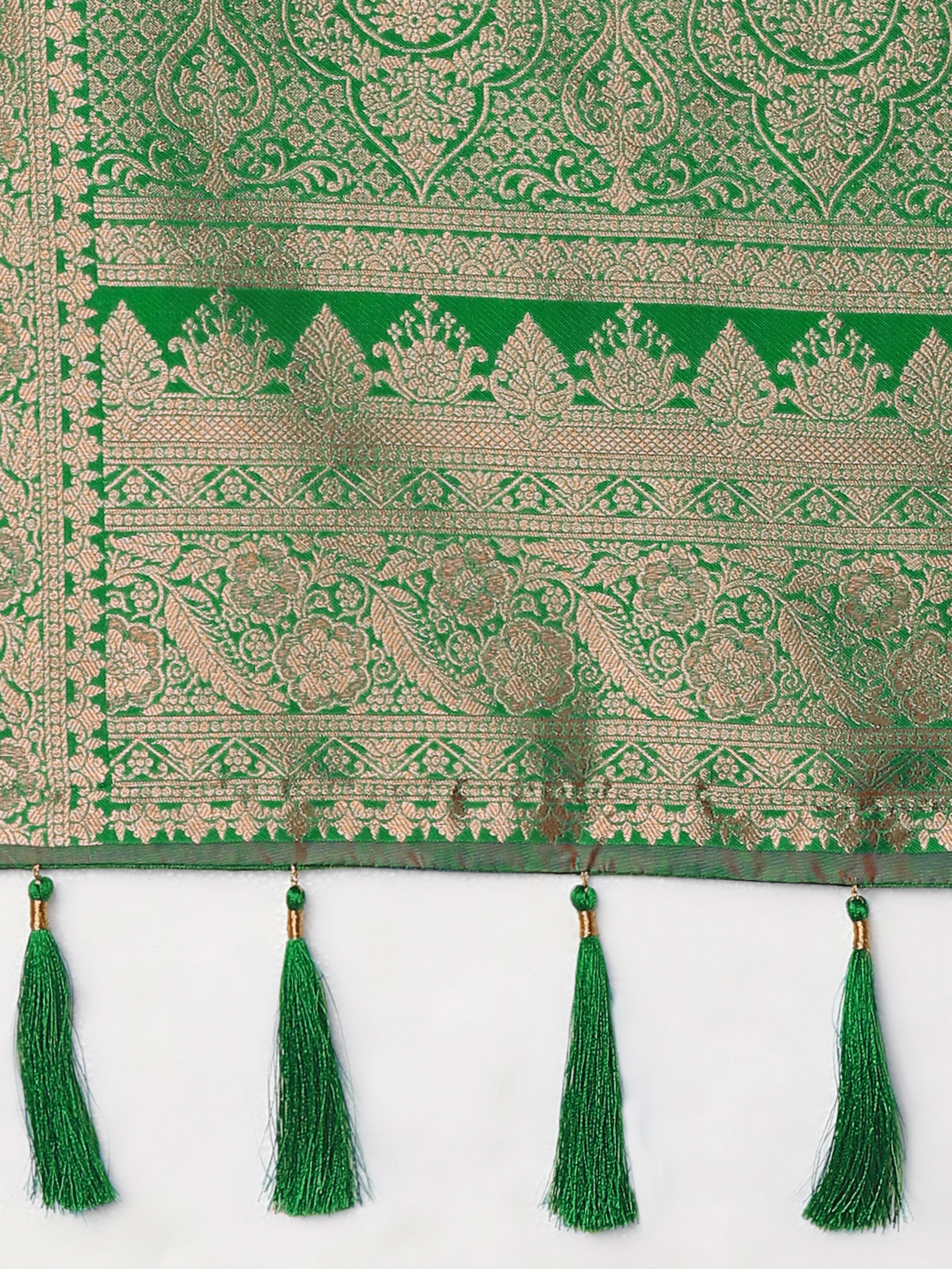 Red Banarasi Semi Silk Saree With Traditional Paisley Weaves | Shobitam