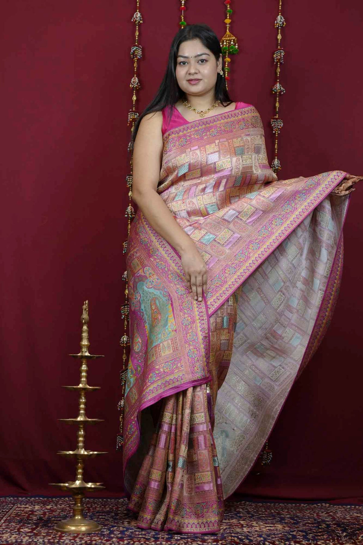 premium soft Silk with Geometric Patchwork prestitch saree