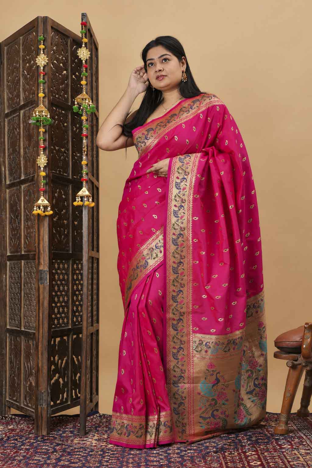 Kanjivaram Inspired Soft Silk Paithani Woven Palla Wrap In One Minute saree