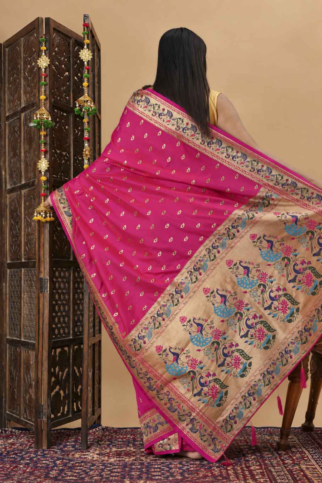 Kanjivaram Inspired Soft Silk Paithani Woven Palla Wrap In One Minute saree
