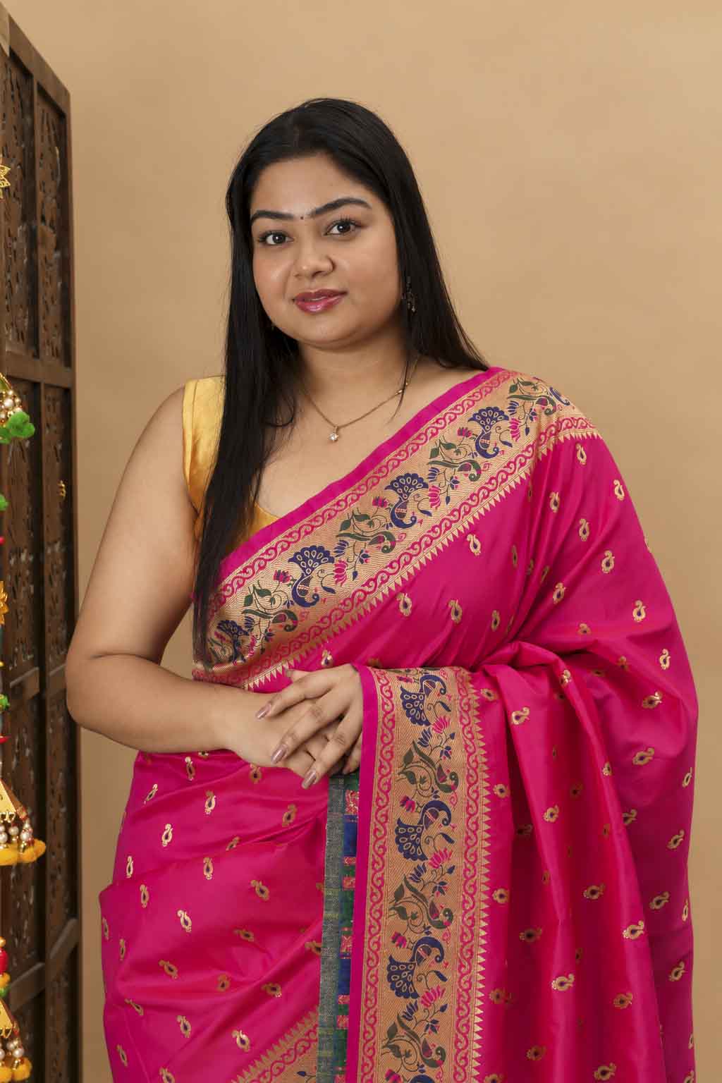 Kanjivaram Inspired Soft Silk Paithani Woven Palla Wrap In One Minute saree
